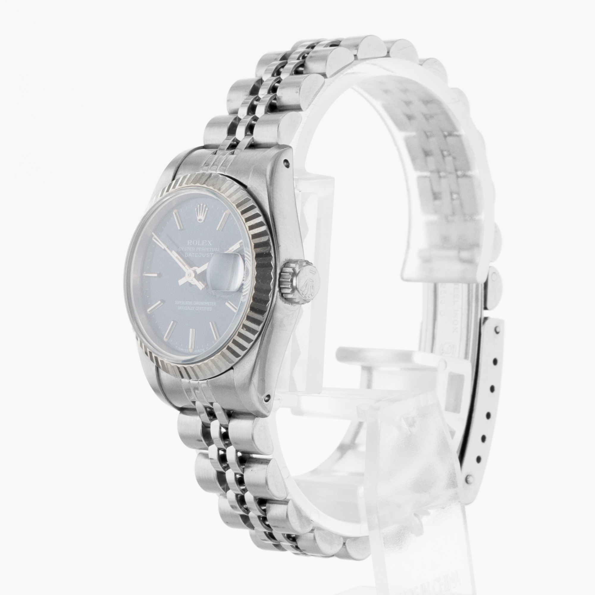 Rolex Datejust 26 69174 Blue Stick Steel 18k White Gold Jubilee Ladies Watch thumbnail 4
