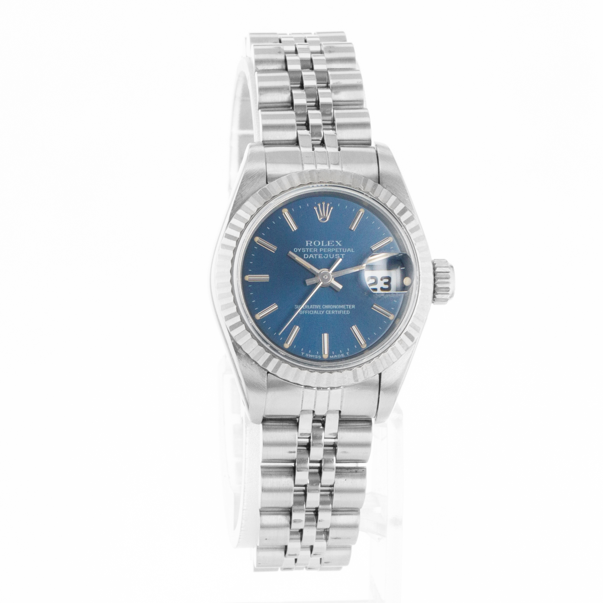 Rolex Datejust 26 69174 Blue Stick Steel 18k White Gold Jubilee Ladies Watch thumbnail 8