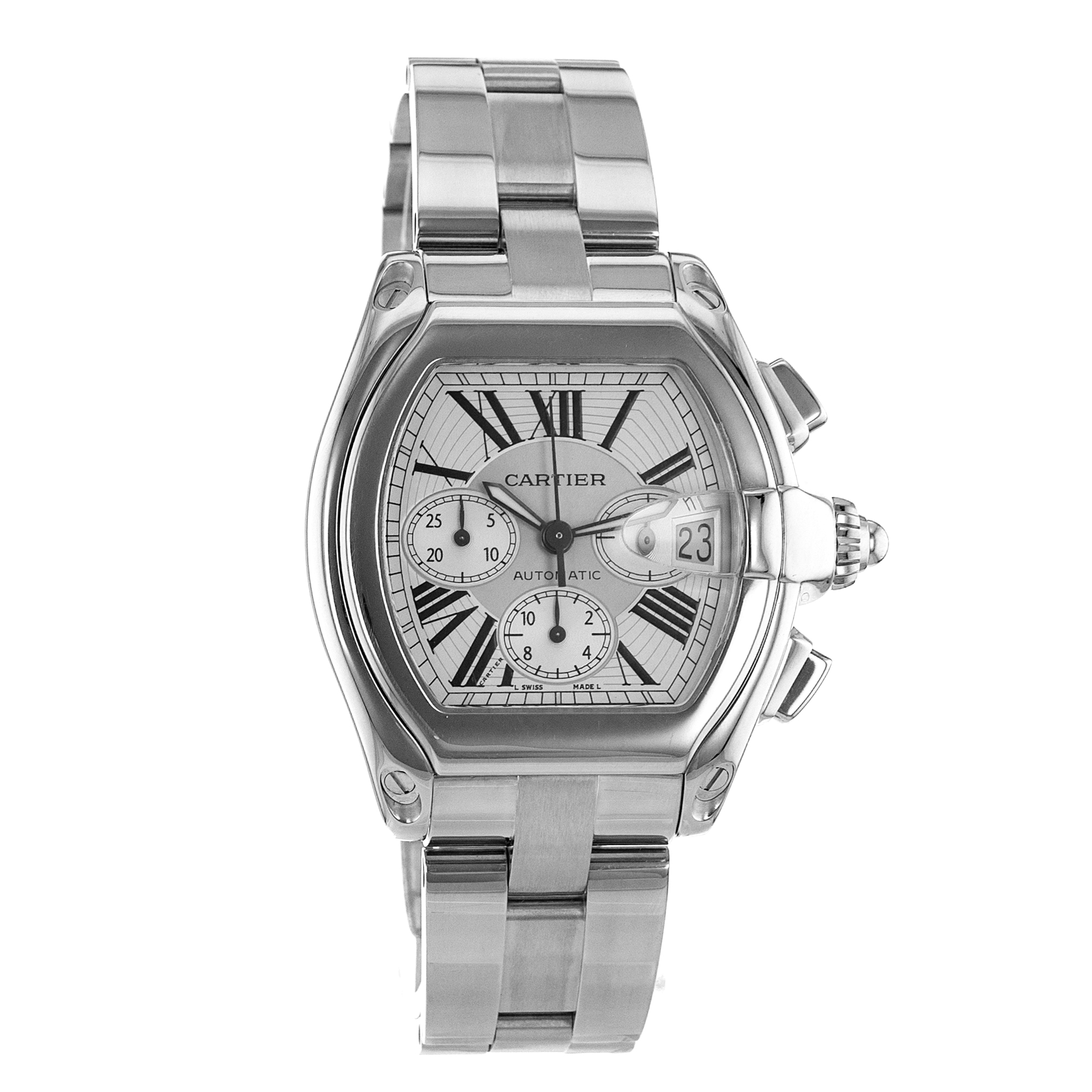 Cartier Roadster W62019X6 2618 43mm Large Silver Roman Steel Mens Watch 2006 thumbnail 9
