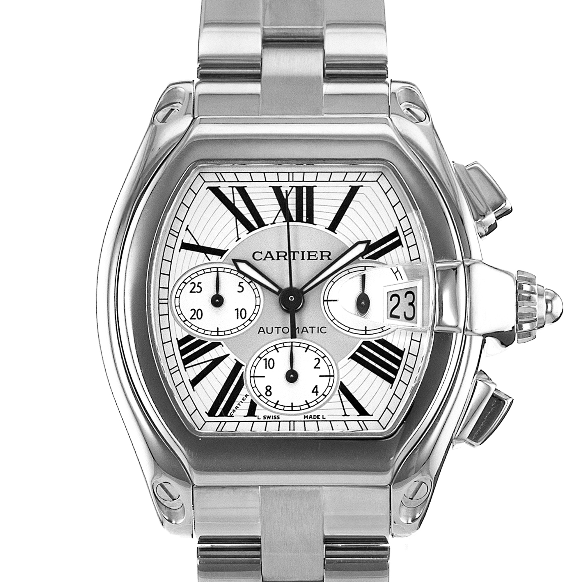 Cartier Roadster W62019X6 2618 43mm Large Silver Roman Steel Mens Watch 2006 thumbnail 1