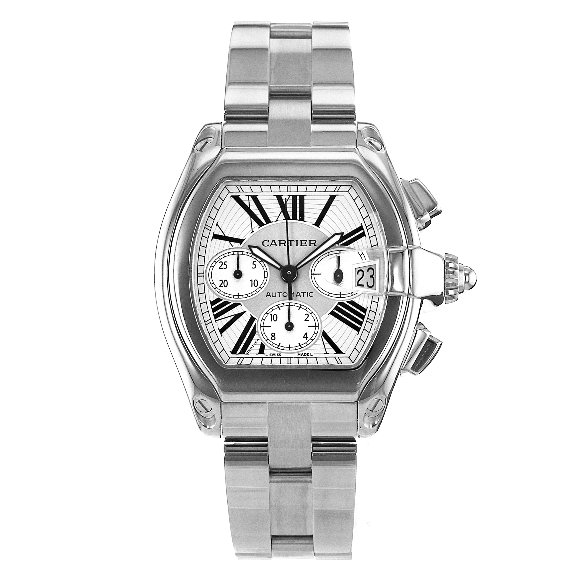 Cartier Roadster W62019X6 2618 43mm Large Silver Roman Steel Mens Watch 2006 thumbnail 2