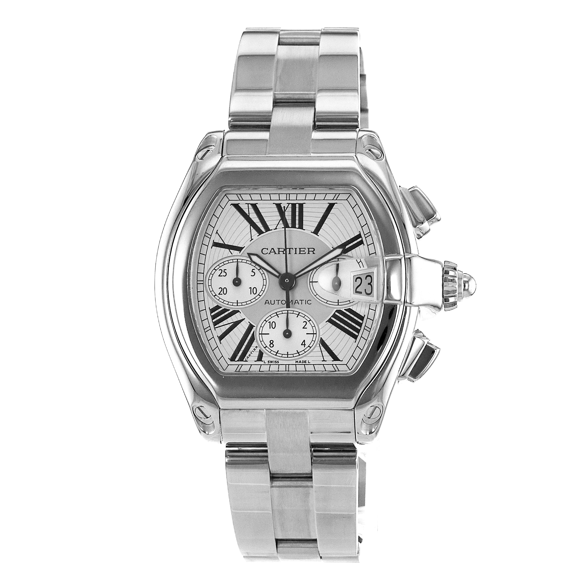 Cartier Roadster W62019X6 2618 43mm Large Silver Roman Steel Mens Watch 2006 thumbnail 4