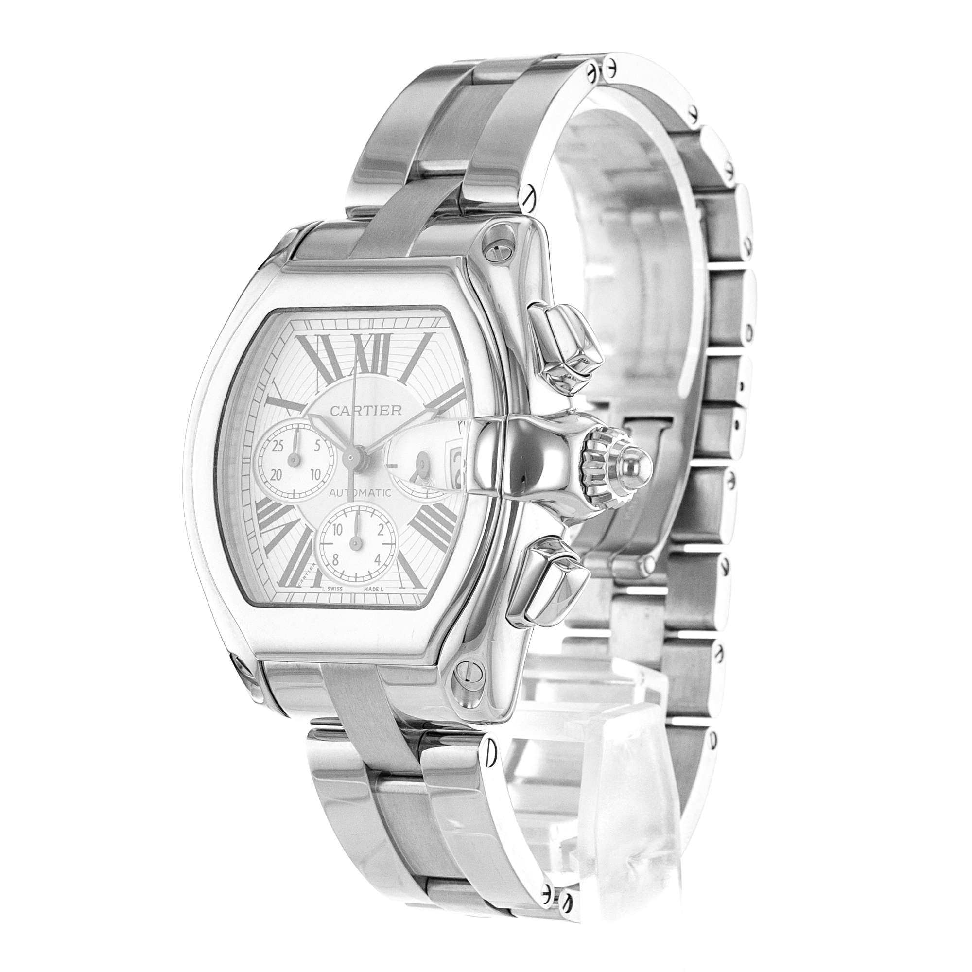Cartier Roadster W62019X6 2618 43mm Large Silver Roman Steel Mens Watch 2006 thumbnail 5