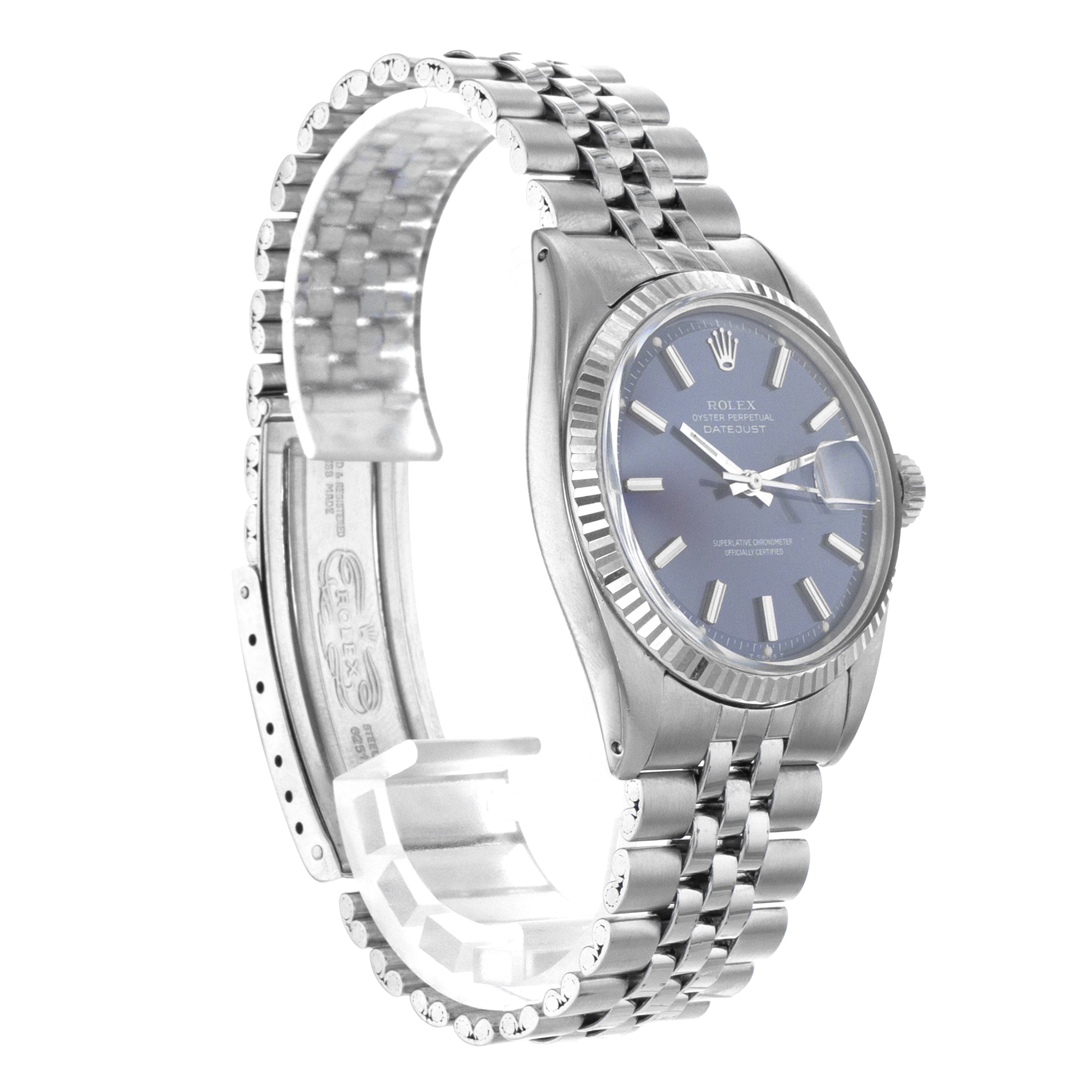 Rolex Datejust 36 1601 Blue Stick Vintage Steel White Gold Jubilee Mens Watch thumbnail 7