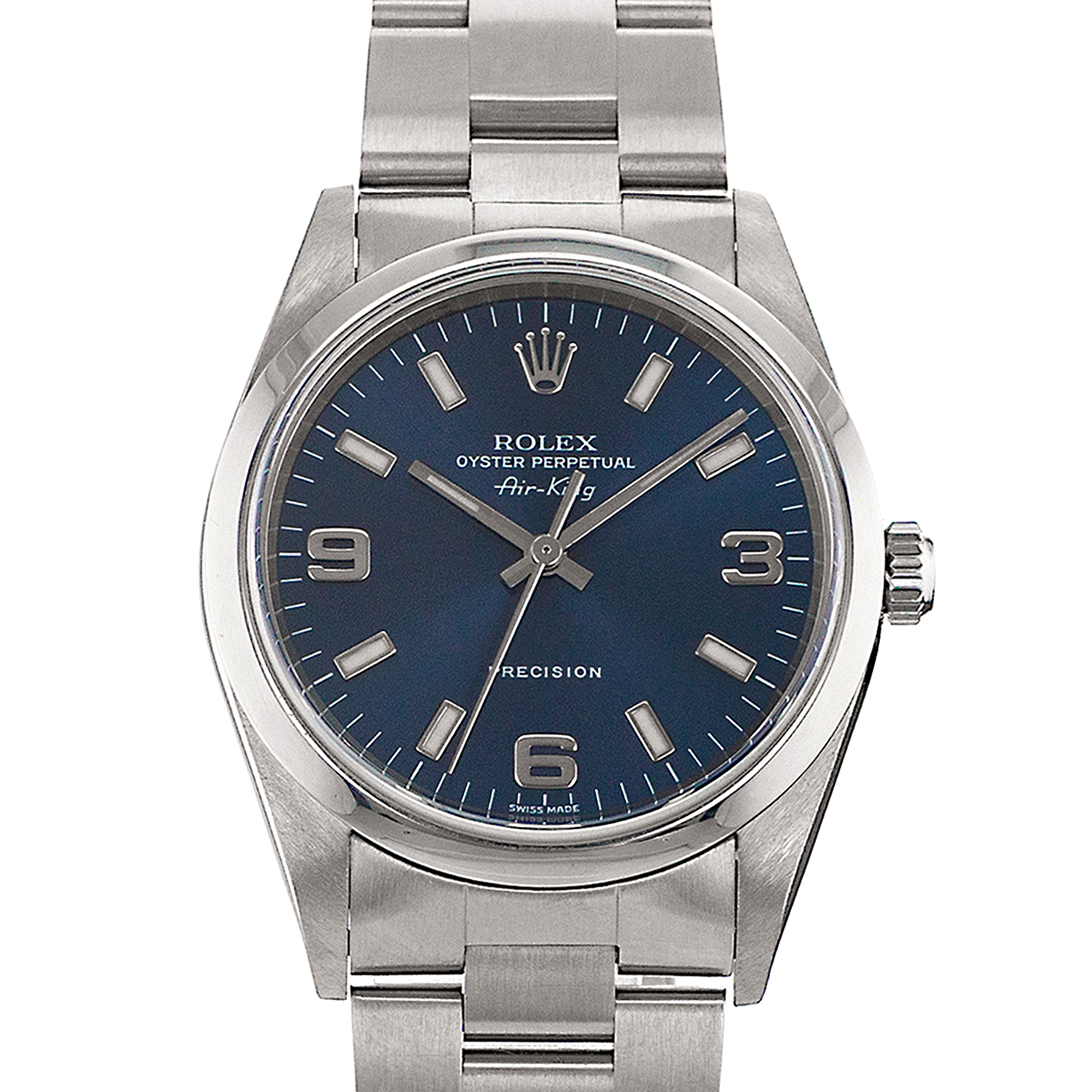 Rolex Air King 14000M 34MM Blue Roman Steel Oyster Automatic Mens Watch thumbnail 1