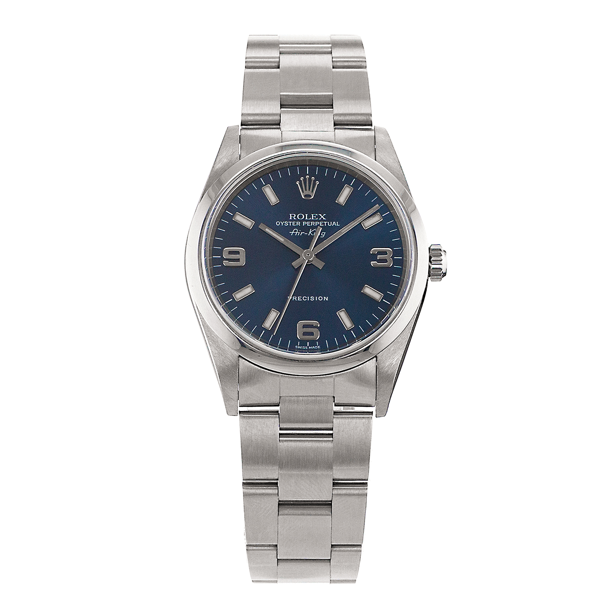 Rolex Air King 14000M 34MM Blue Roman Steel Oyster Automatic Mens Watch thumbnail 2