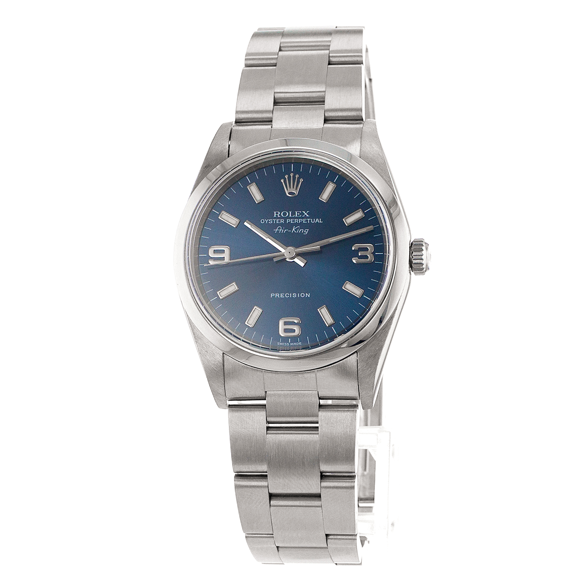 Rolex Air King 14000M 34MM Blue Roman Steel Oyster Automatic Mens Watch thumbnail 4