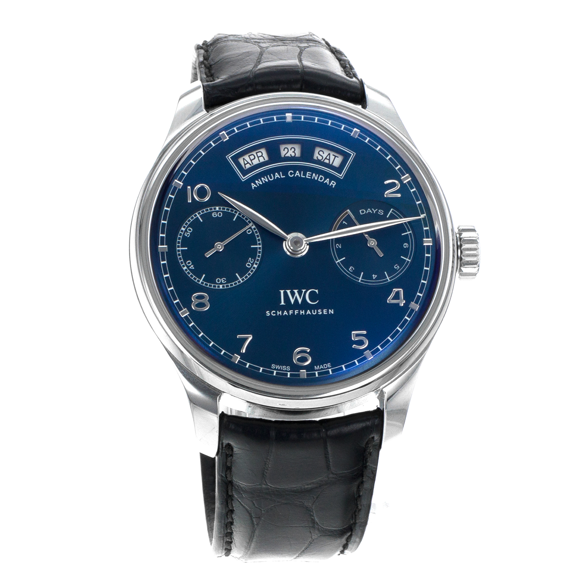 IWC Portuguese Annual Calendar IW503502 44mm Blue Steel Leather Mens Watch 2024 thumbnail 9