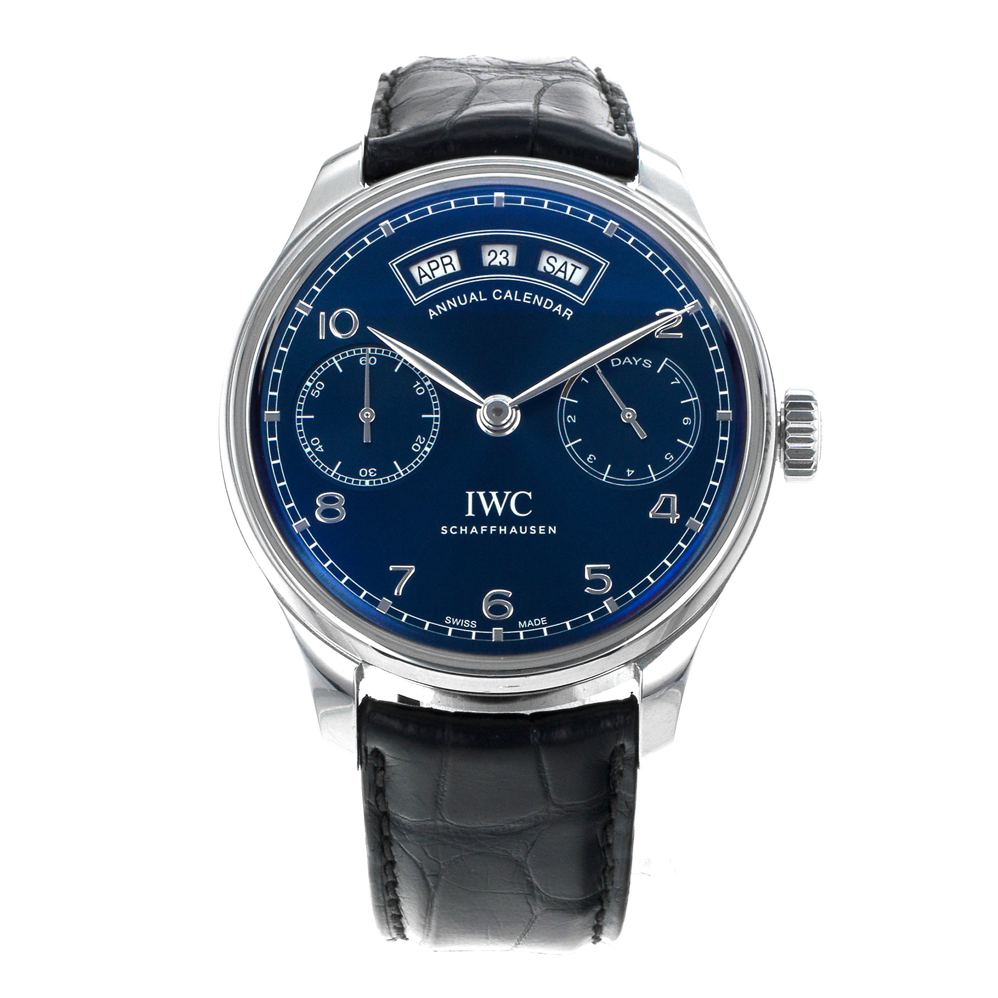 IWC Portuguese Annual Calendar IW503502 44mm Blue Steel Leather Mens Watch 2024 thumbnail 2