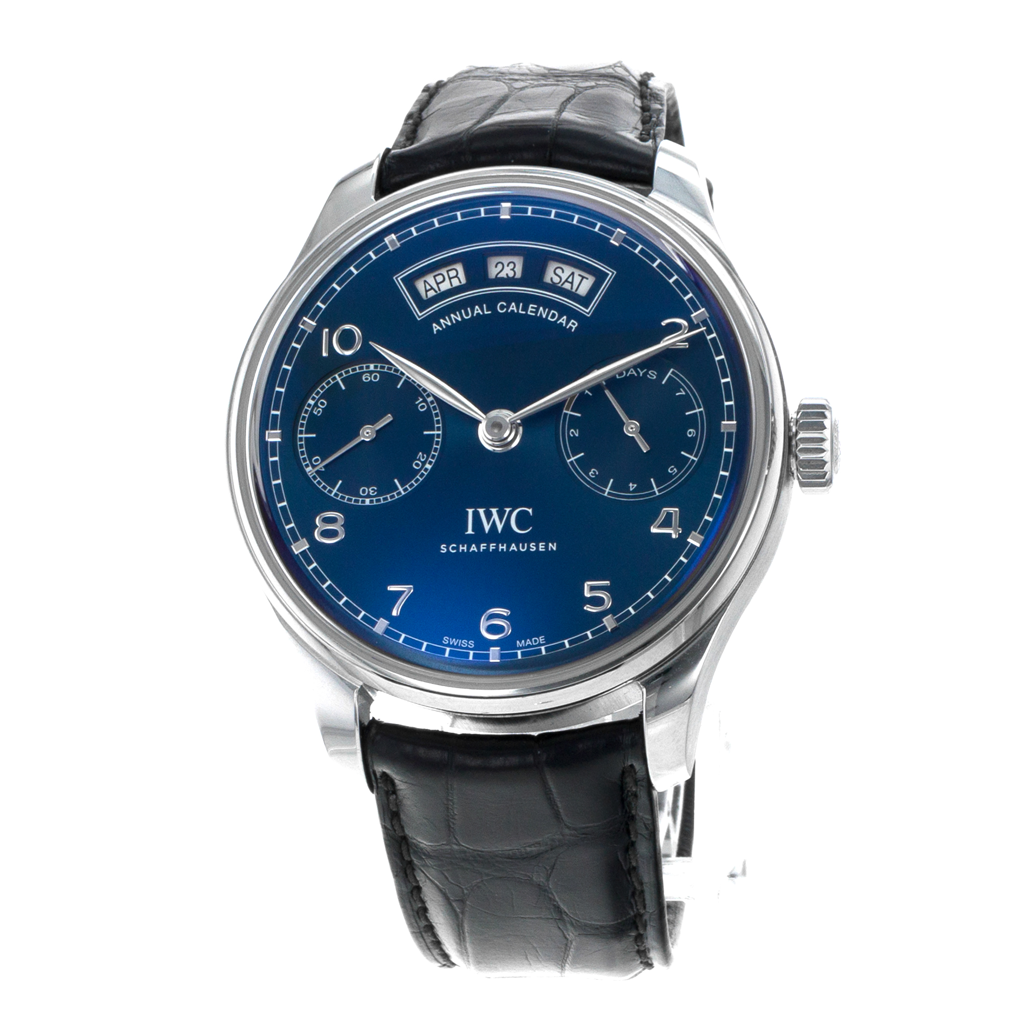 IWC Portuguese Annual Calendar IW503502 44mm Blue Steel Leather Mens Watch 2024 thumbnail 4