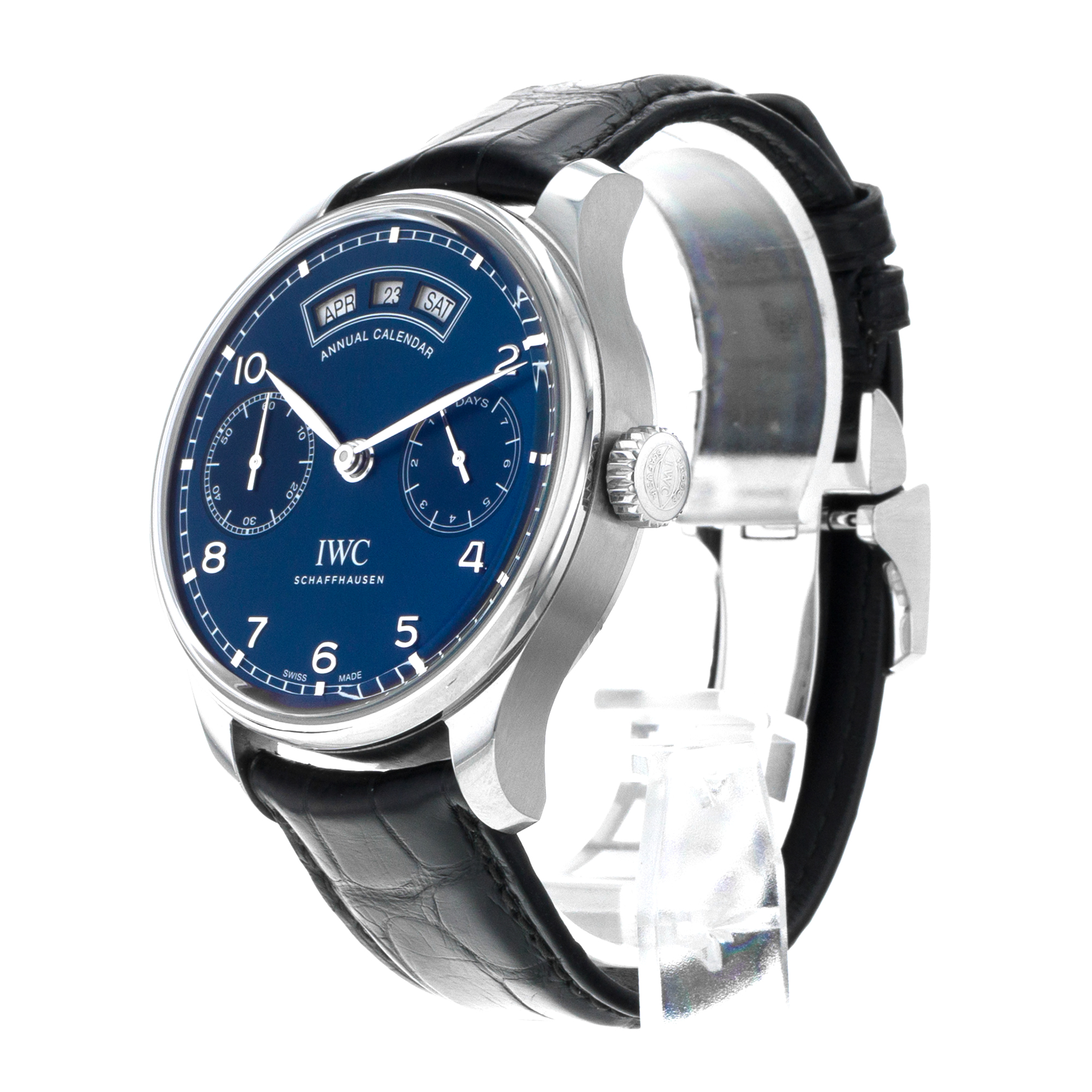 IWC Portuguese Annual Calendar IW503502 44mm Blue Steel Leather Mens Watch 2024 thumbnail 5