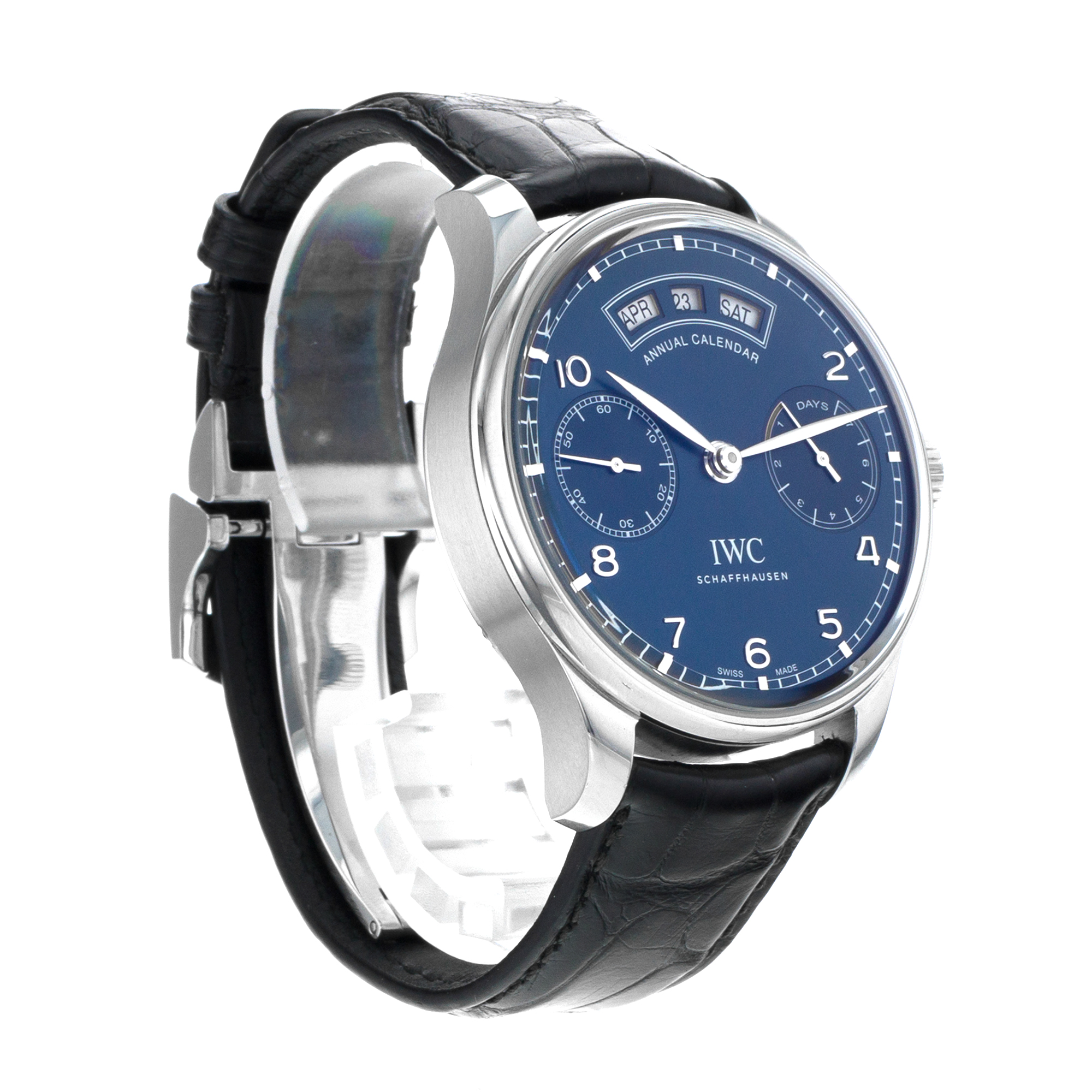 IWC Portuguese Annual Calendar IW503502 44mm Blue Steel Leather Mens Watch 2024 thumbnail 8