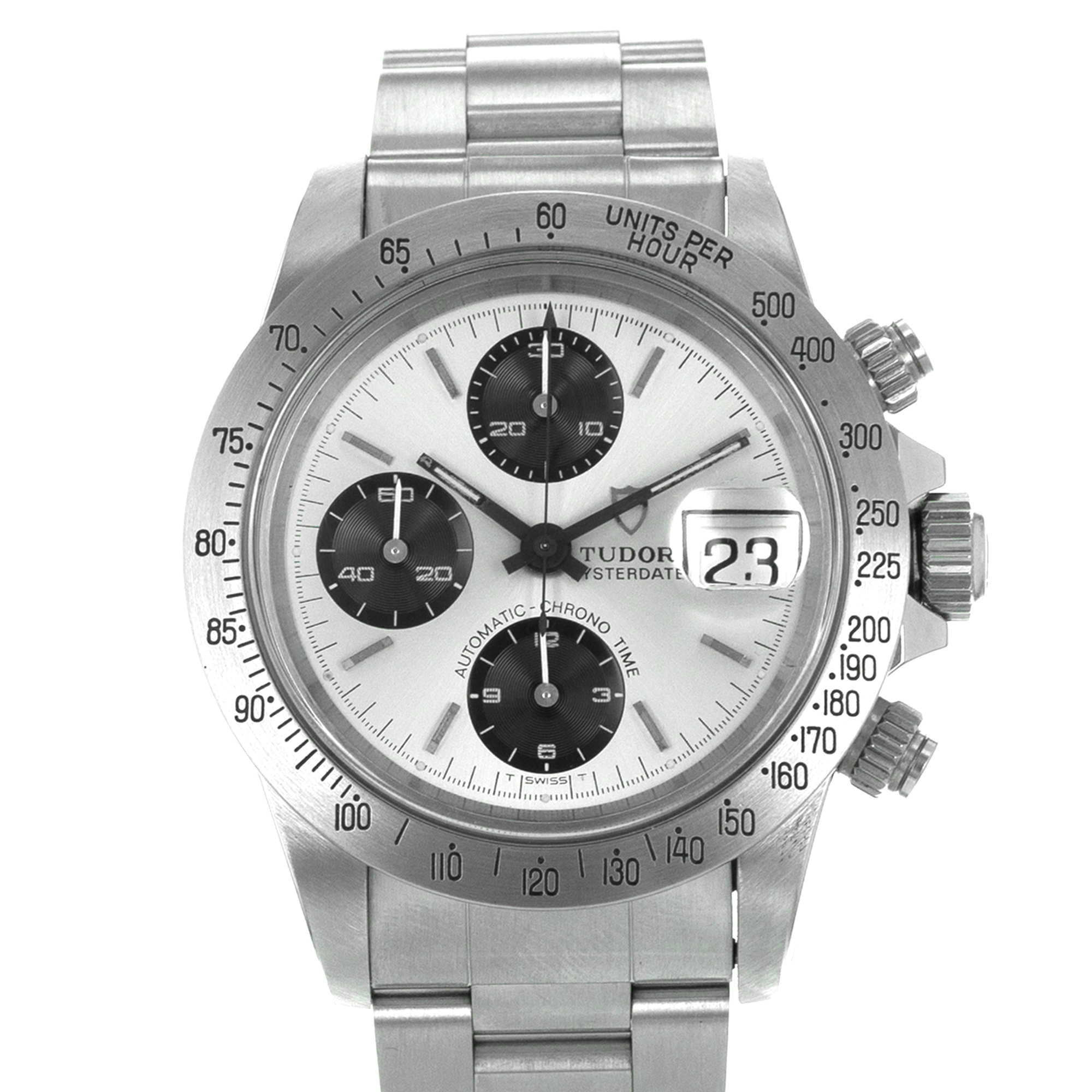 Tudor Oysterdate Big Block 79180 Silver Black Panda Chronograph Mens Watch thumbnail 1