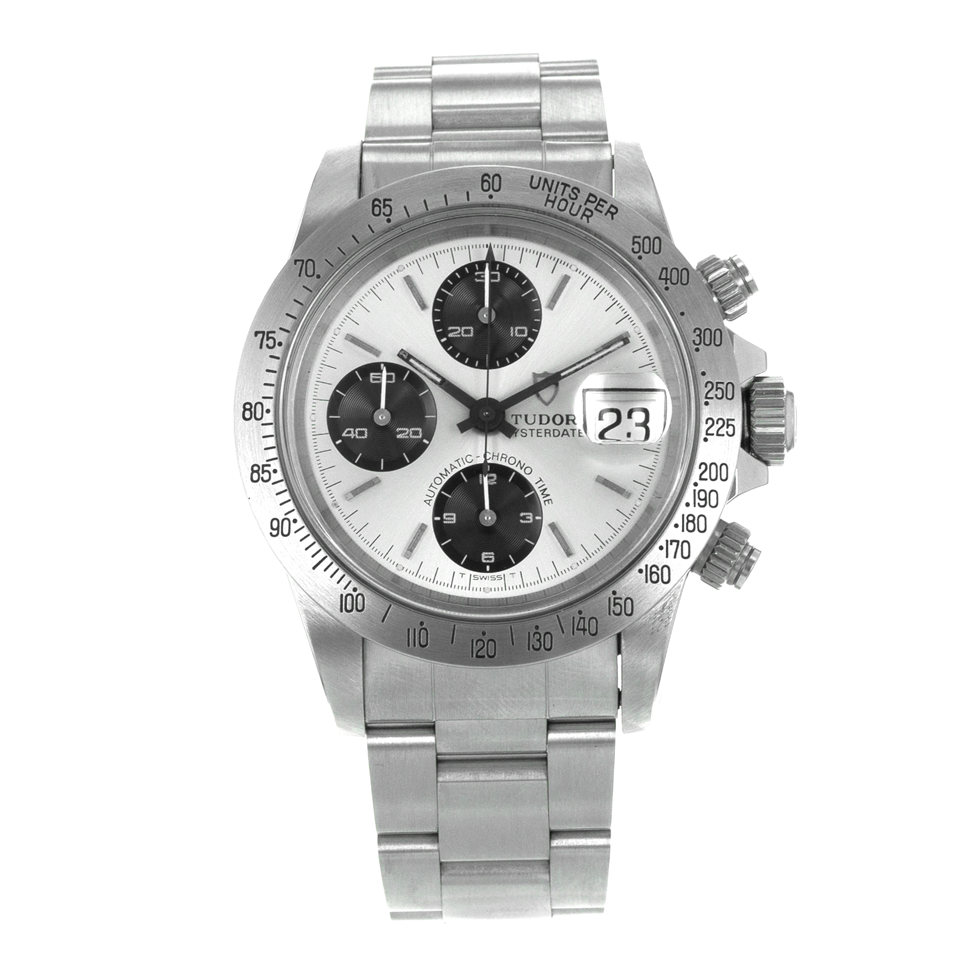 Tudor Oysterdate Big Block 79180 Silver Black Panda Chronograph Mens Watch thumbnail 2