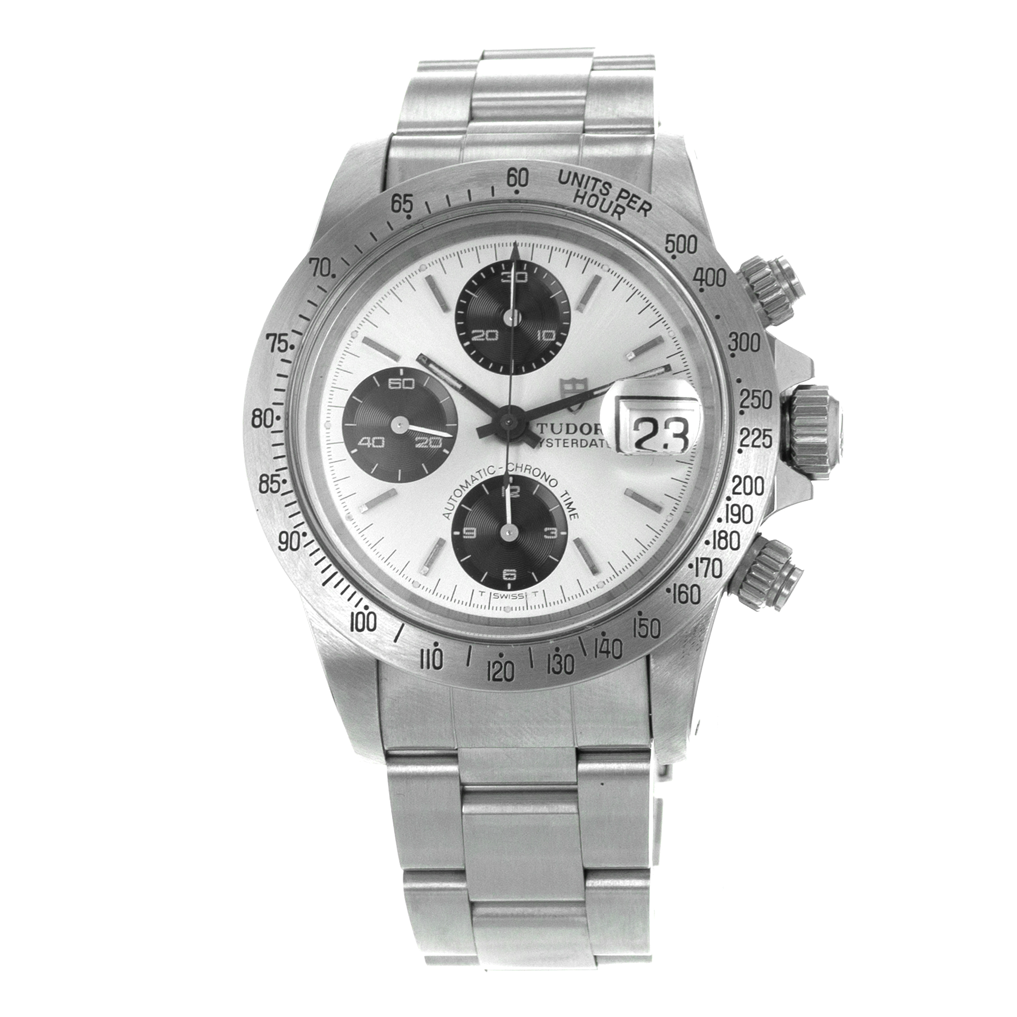 Tudor Oysterdate Big Block 79180 Silver Black Panda Chronograph Mens Watch thumbnail 3