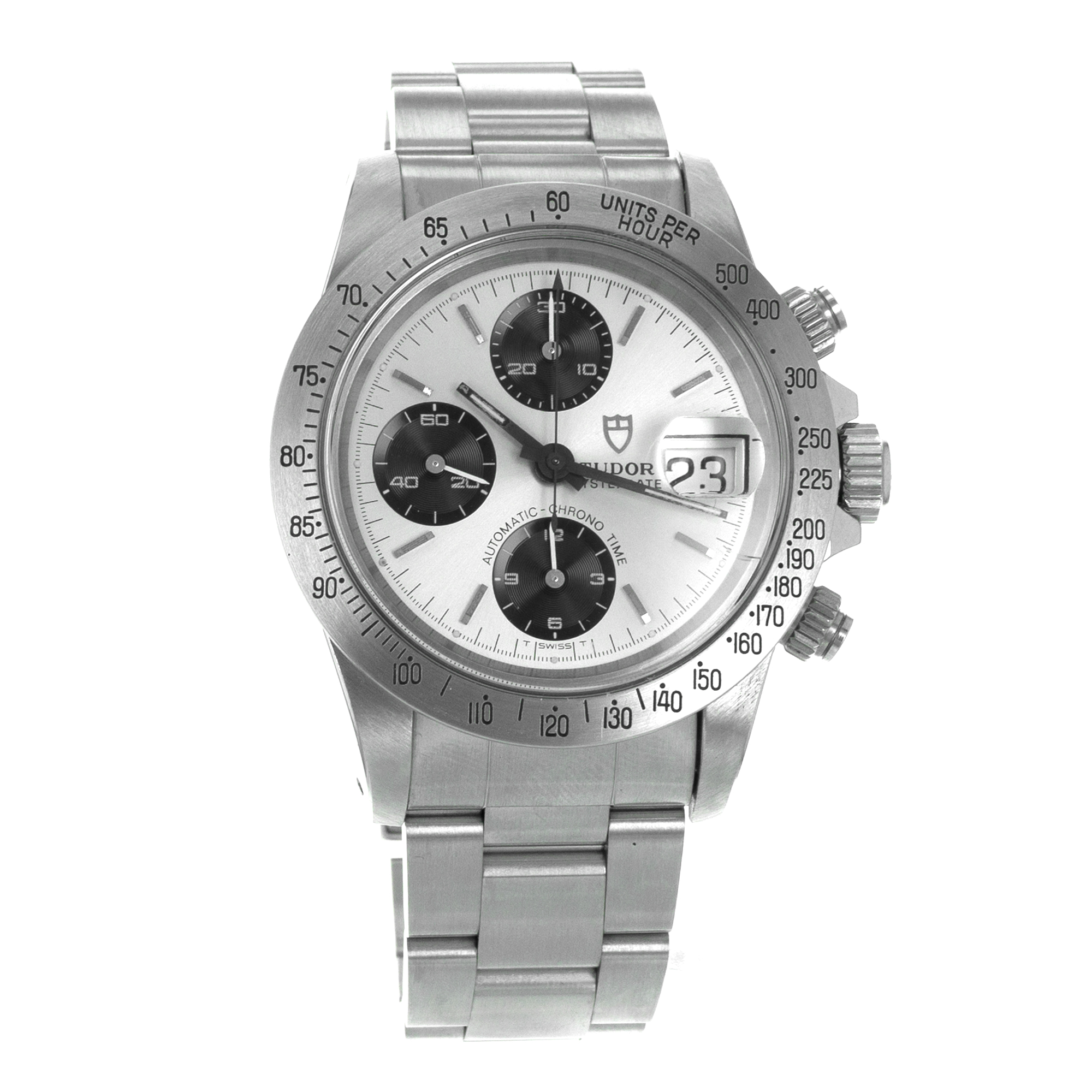 Tudor Oysterdate Big Block 79180 Silver Black Panda Chronograph Mens Watch thumbnail 8
