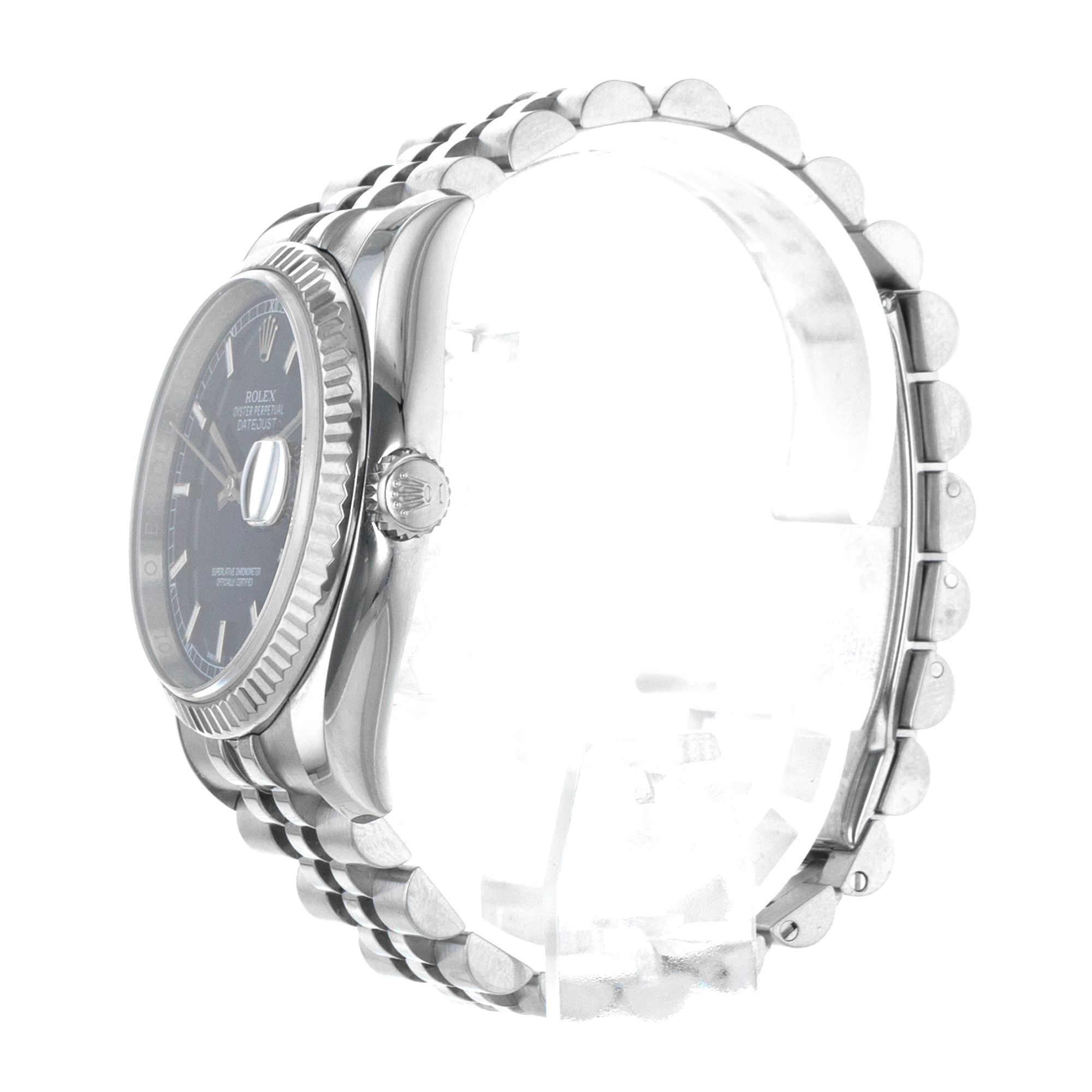 Rolex Datejust 36 116234 Blue Stick Steel White Gold Fluted Jubilee Mens Watch thumbnail 5