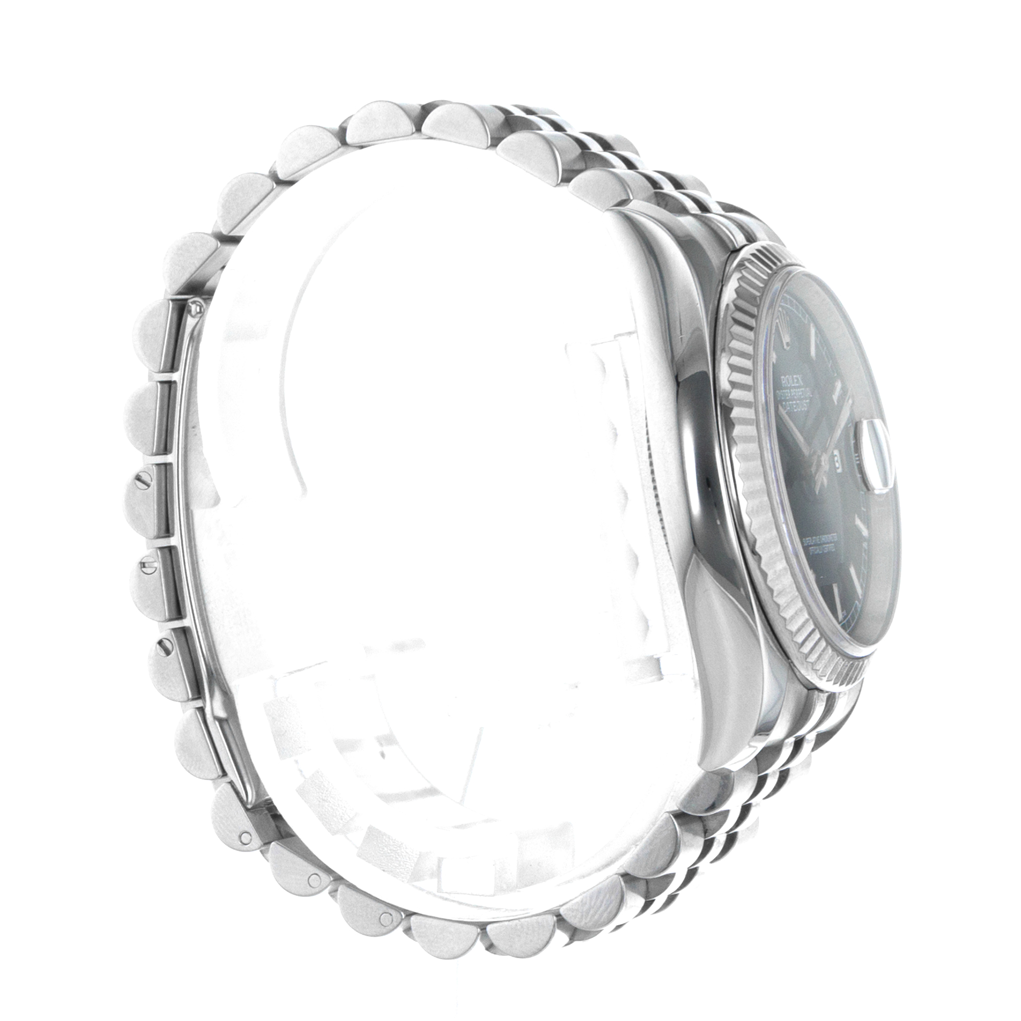 Rolex Datejust 36 116234 Blue Stick Steel White Gold Fluted Jubilee Mens Watch thumbnail 6