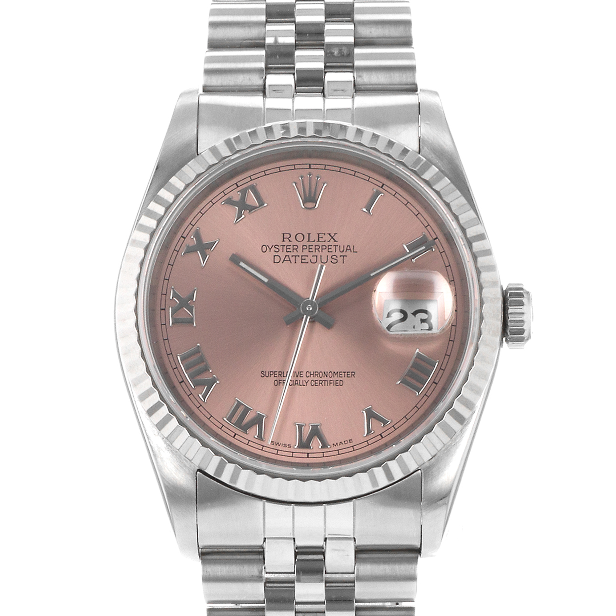 Rolex Datejust 36 16234 Pink Roman Steel 18k White Gold Automatic Mens Watch thumbnail 1