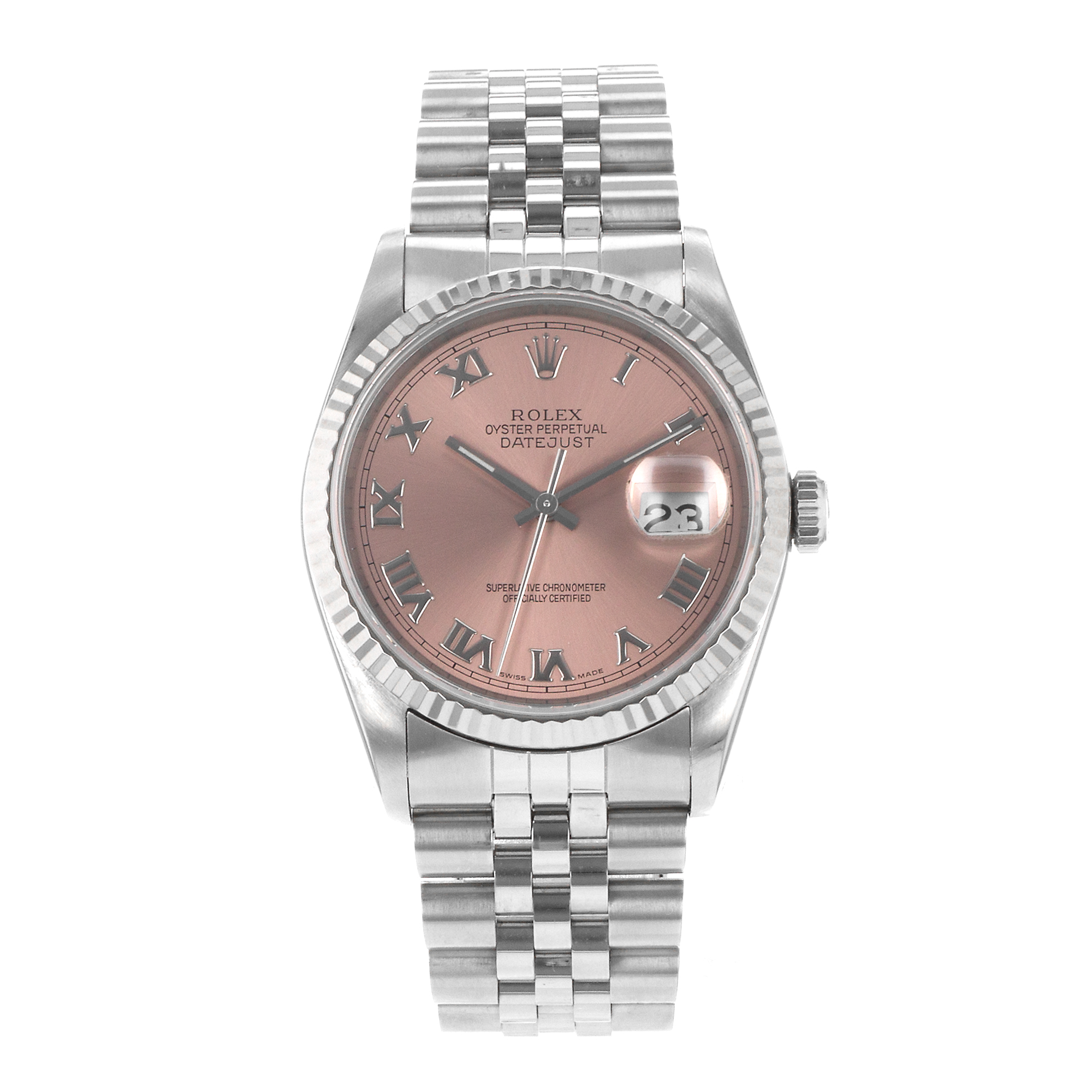 Rolex Datejust 36 16234 Pink Roman Steel 18k White Gold Automatic Mens Watch thumbnail 2