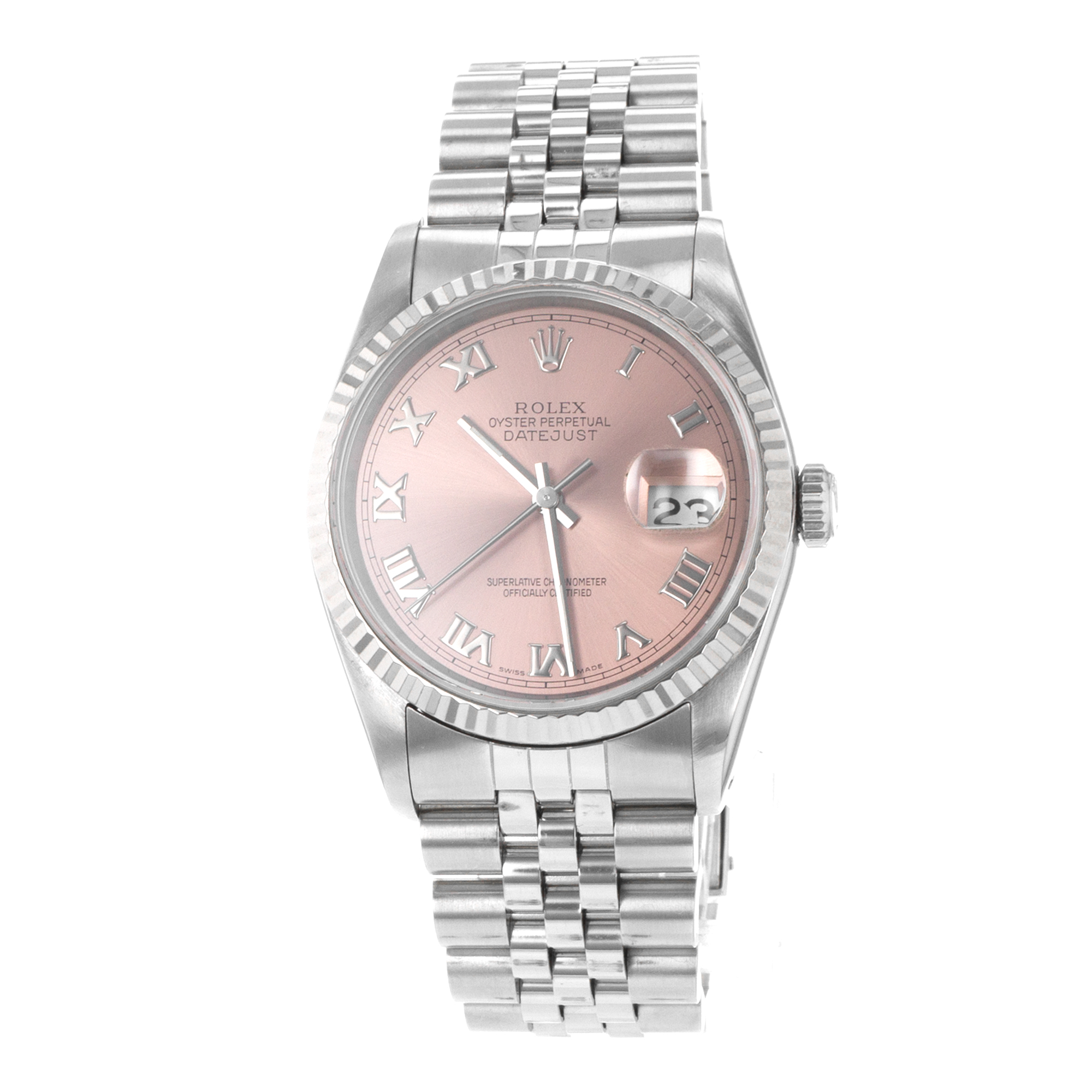 Rolex Datejust 36 16234 Pink Roman Steel 18k White Gold Automatic Mens Watch thumbnail 4