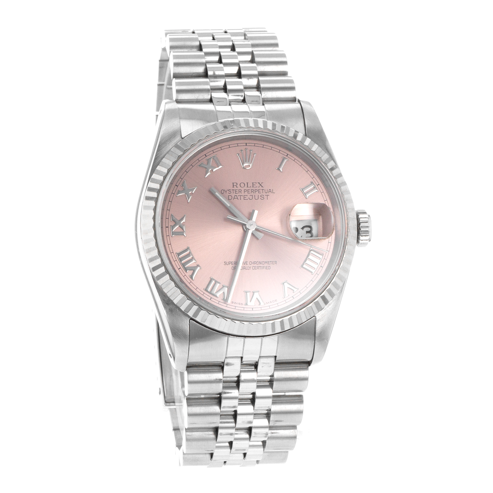 Rolex Datejust 36 16234 Pink Roman Steel 18k White Gold Automatic Mens Watch thumbnail 9