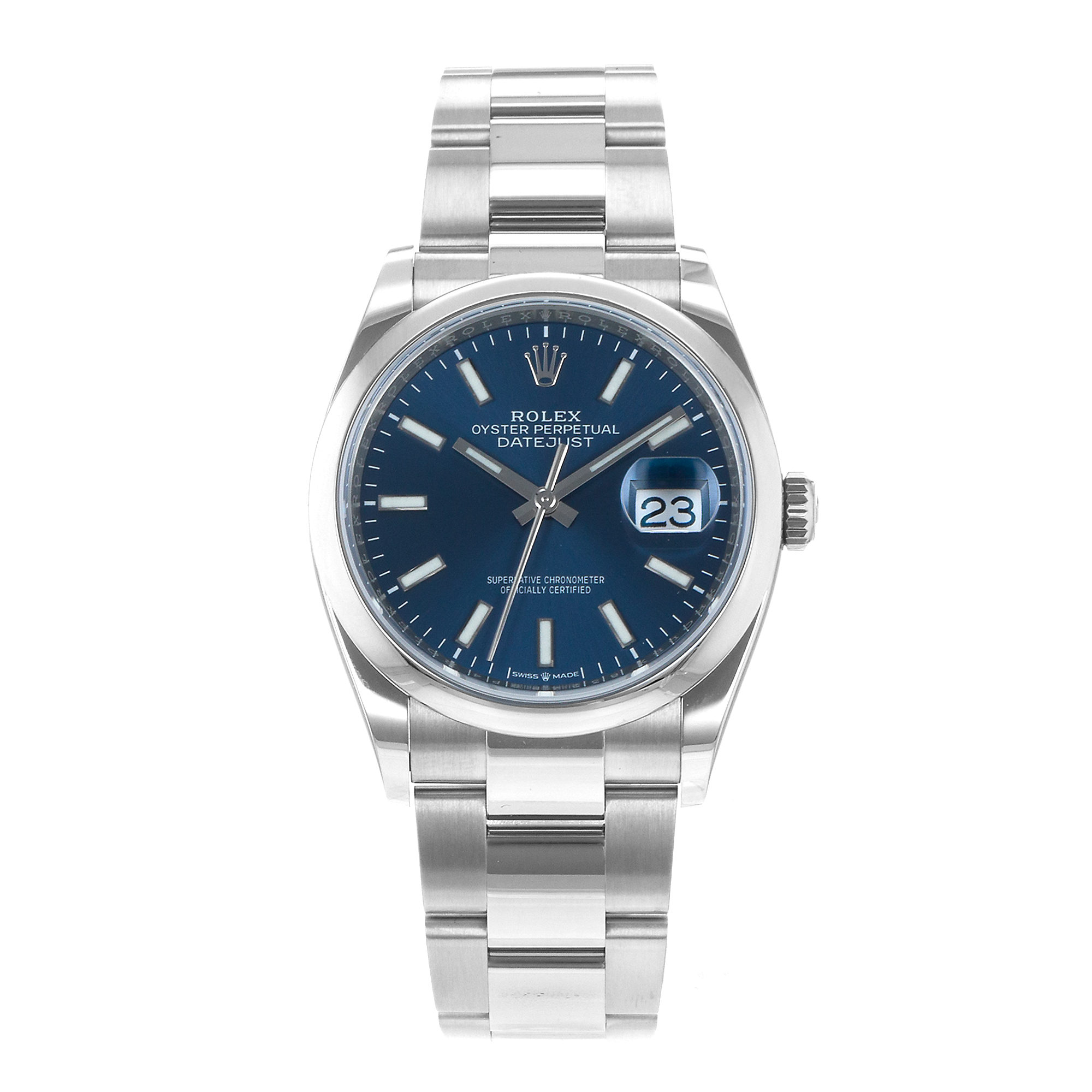 Rolex Datejust 36 126200 Blue Stick Steel Smooth Oyster Mens Watch thumbnail 2