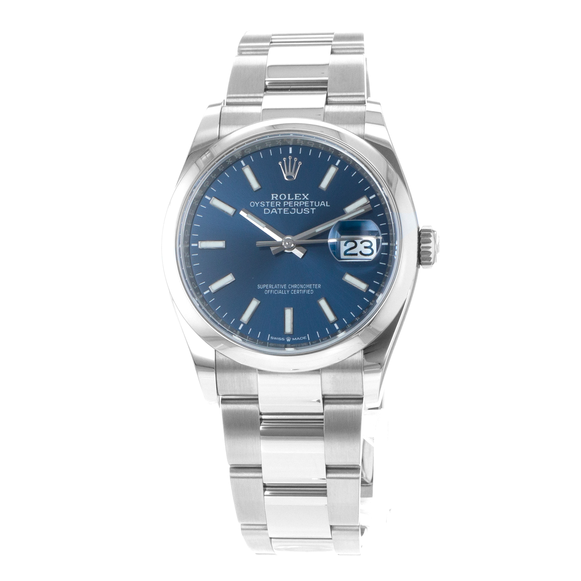 Rolex Datejust 36 126200 Blue Stick Steel Smooth Oyster Mens Watch thumbnail 4