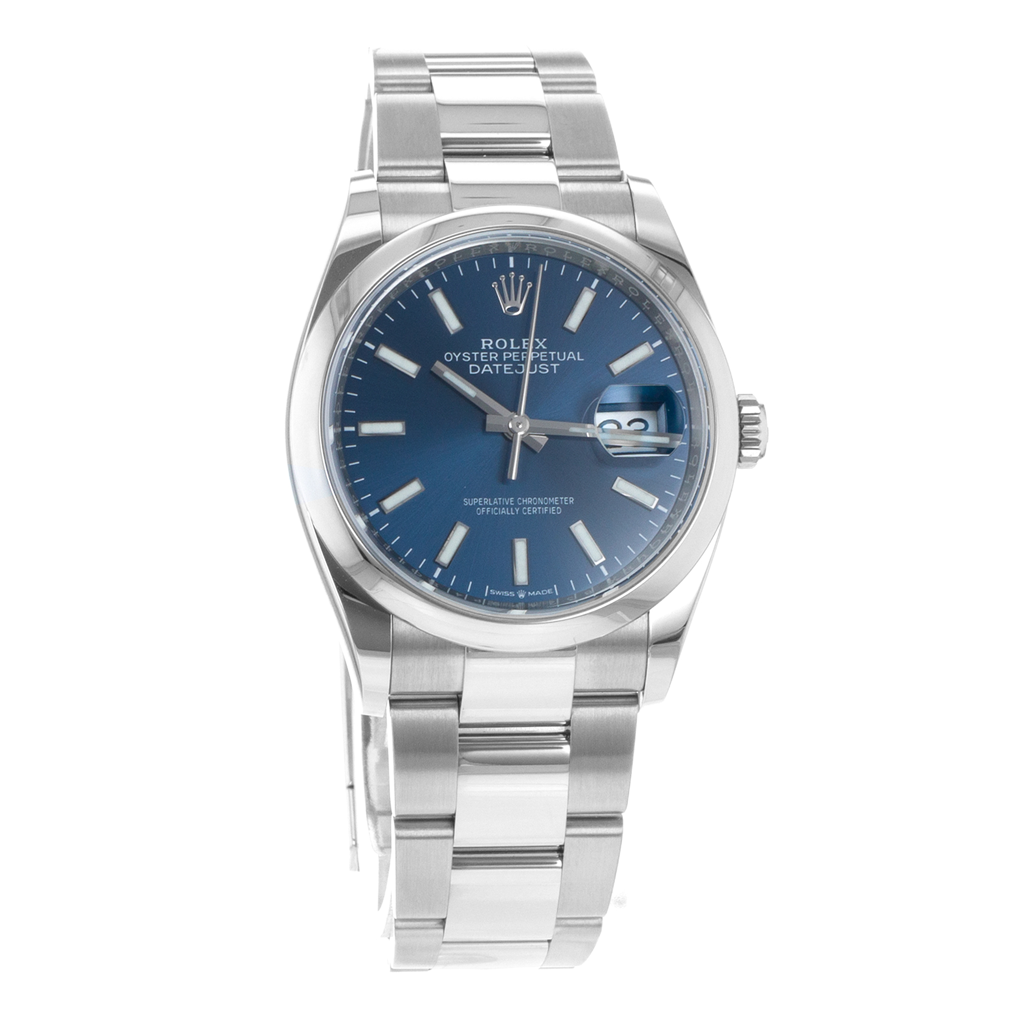 Rolex Datejust 36 126200 Blue Stick Steel Smooth Oyster Mens Watch thumbnail 9