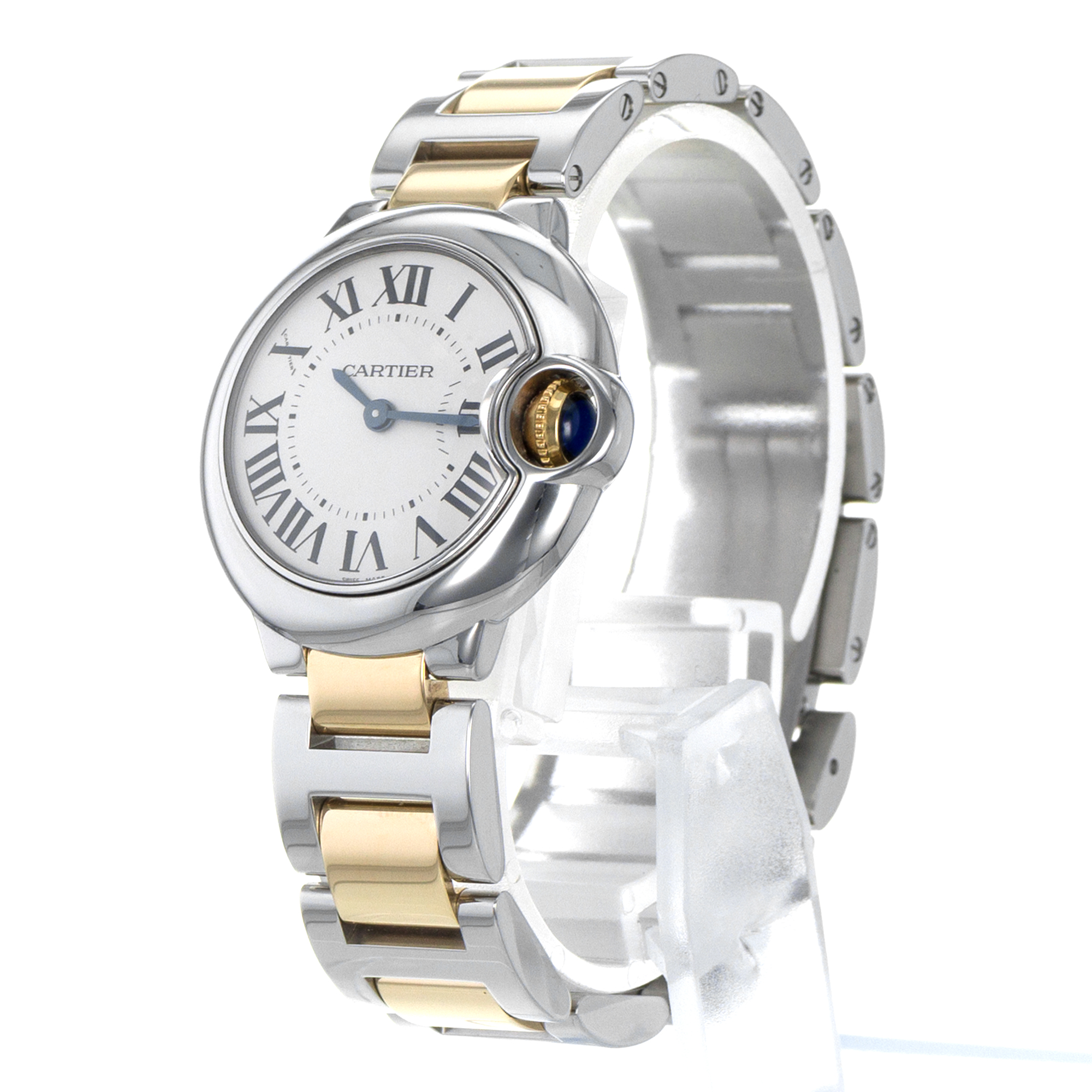 Cartier Ballon Bleu 28mm W69007Z3 3009 Silver Roman Yellow Gold Ladies Watch thumbnail 4