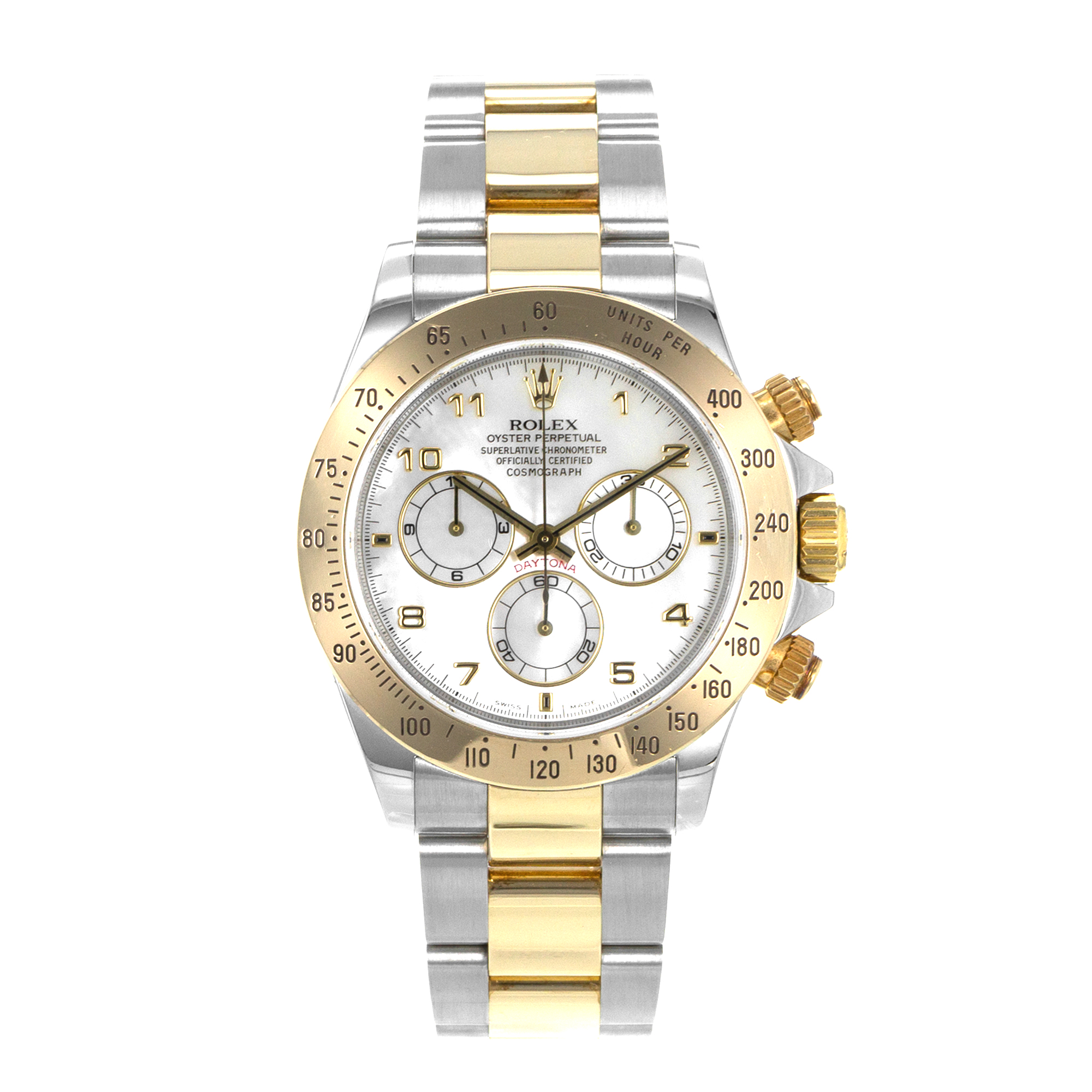 Rolex Daytona 116523 40mm Mother of Pearl Steel Yellow Gold Oyster Mens Watch thumbnail 2