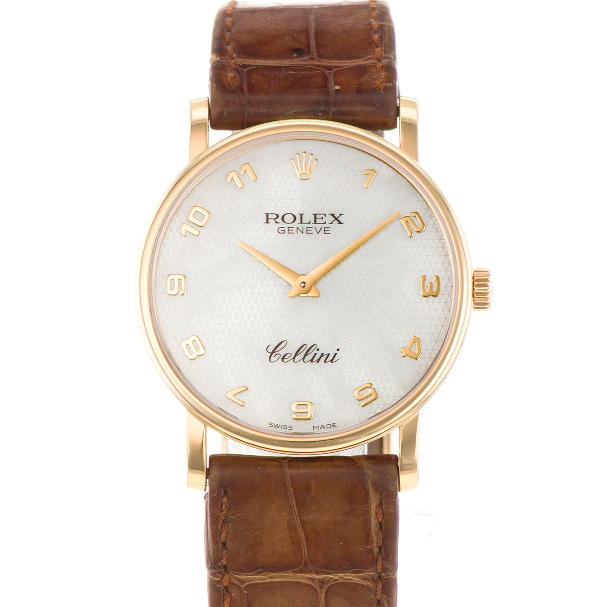 Rolex Cellini 5115 32mm White Mother of Pearl Roman Yellow Gold Mens Watch thumbnail 1
