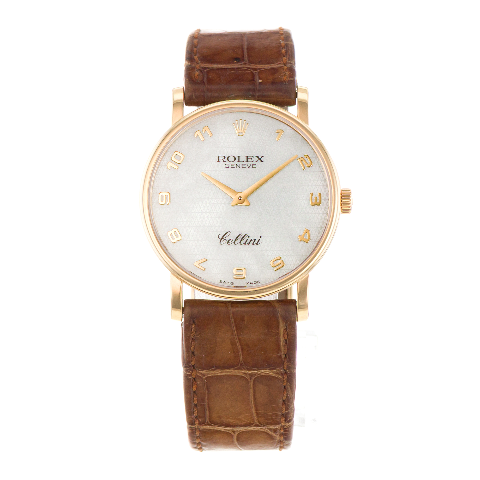 Rolex Cellini 5115 32mm White Mother of Pearl Roman Yellow Gold Mens Watch thumbnail 2
