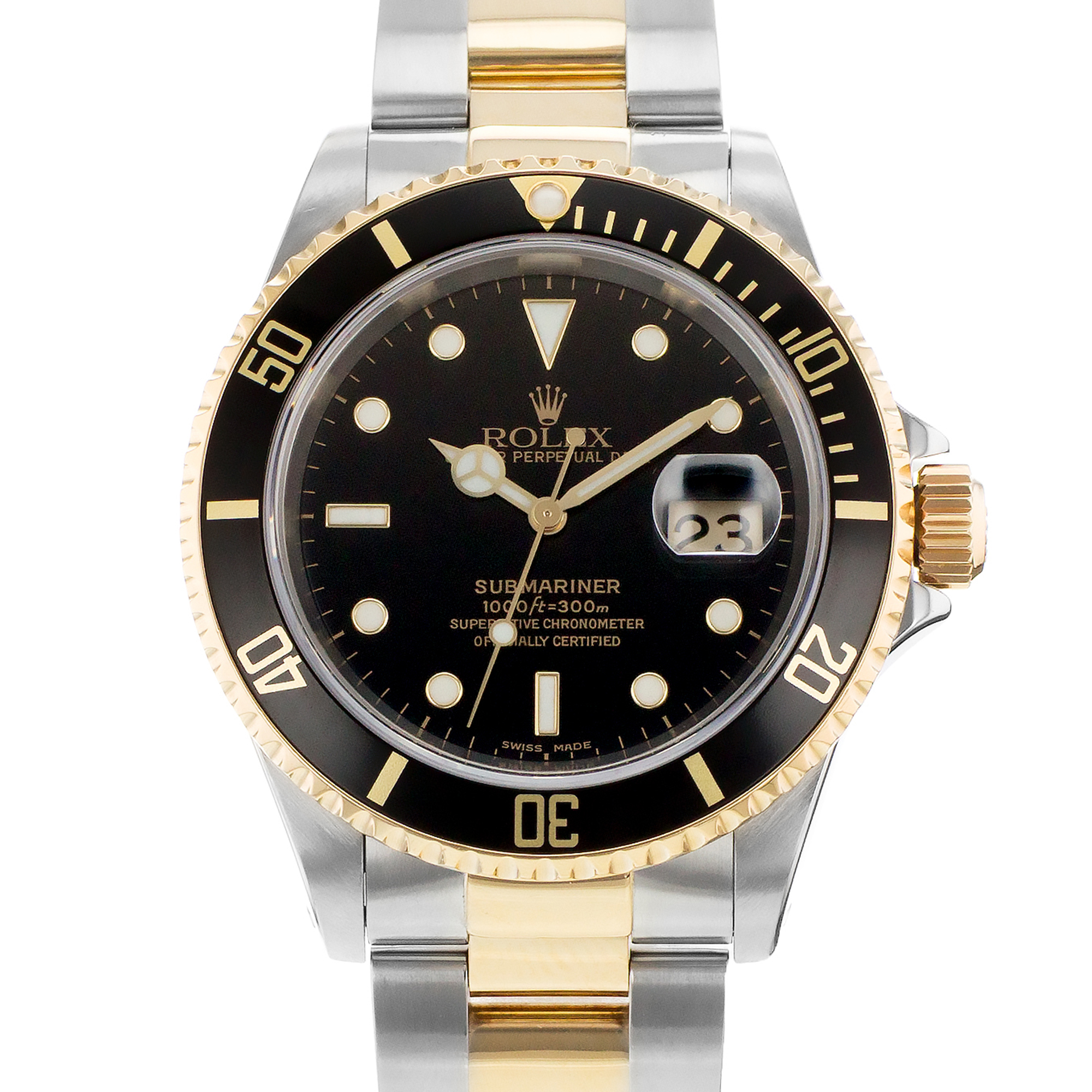 Rolex Submariner 16613 40mm Black Steel Yellow Gold Oyster Mens Watch 2000 thumbnail 1