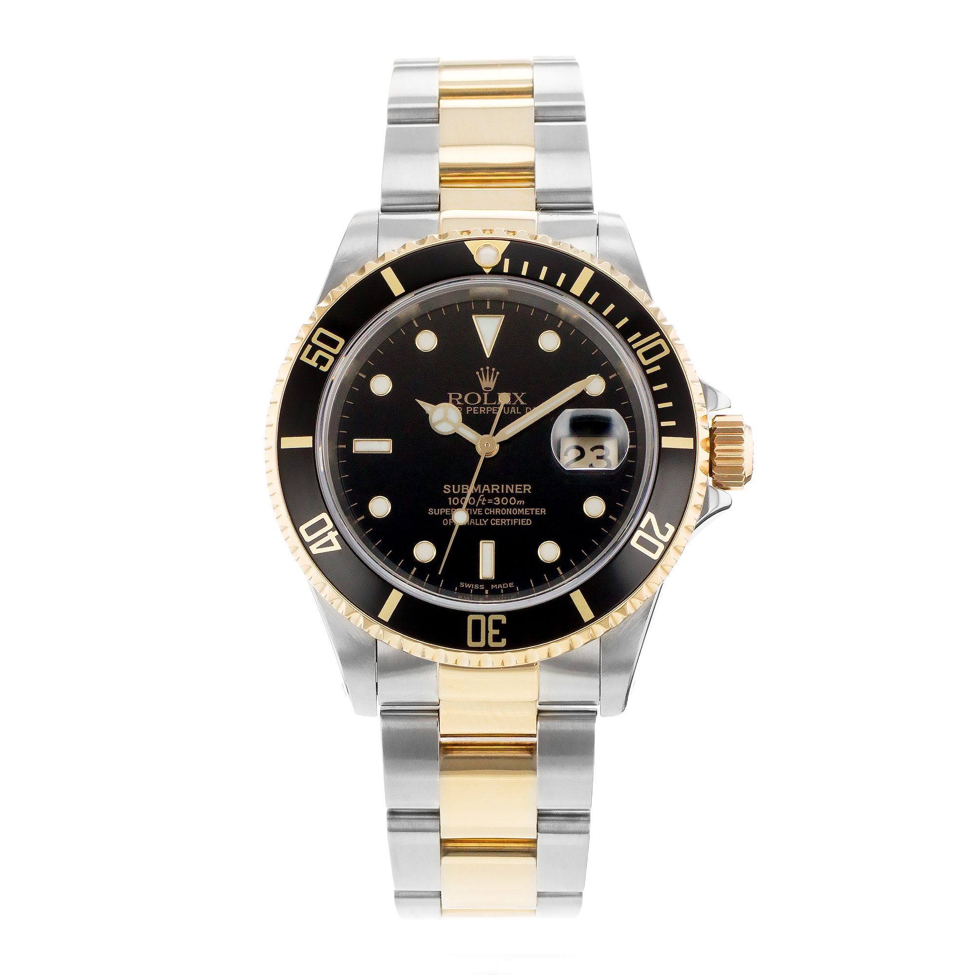 Rolex Submariner 16613 40mm Black Steel Yellow Gold Oyster Mens Watch 2000 thumbnail 2