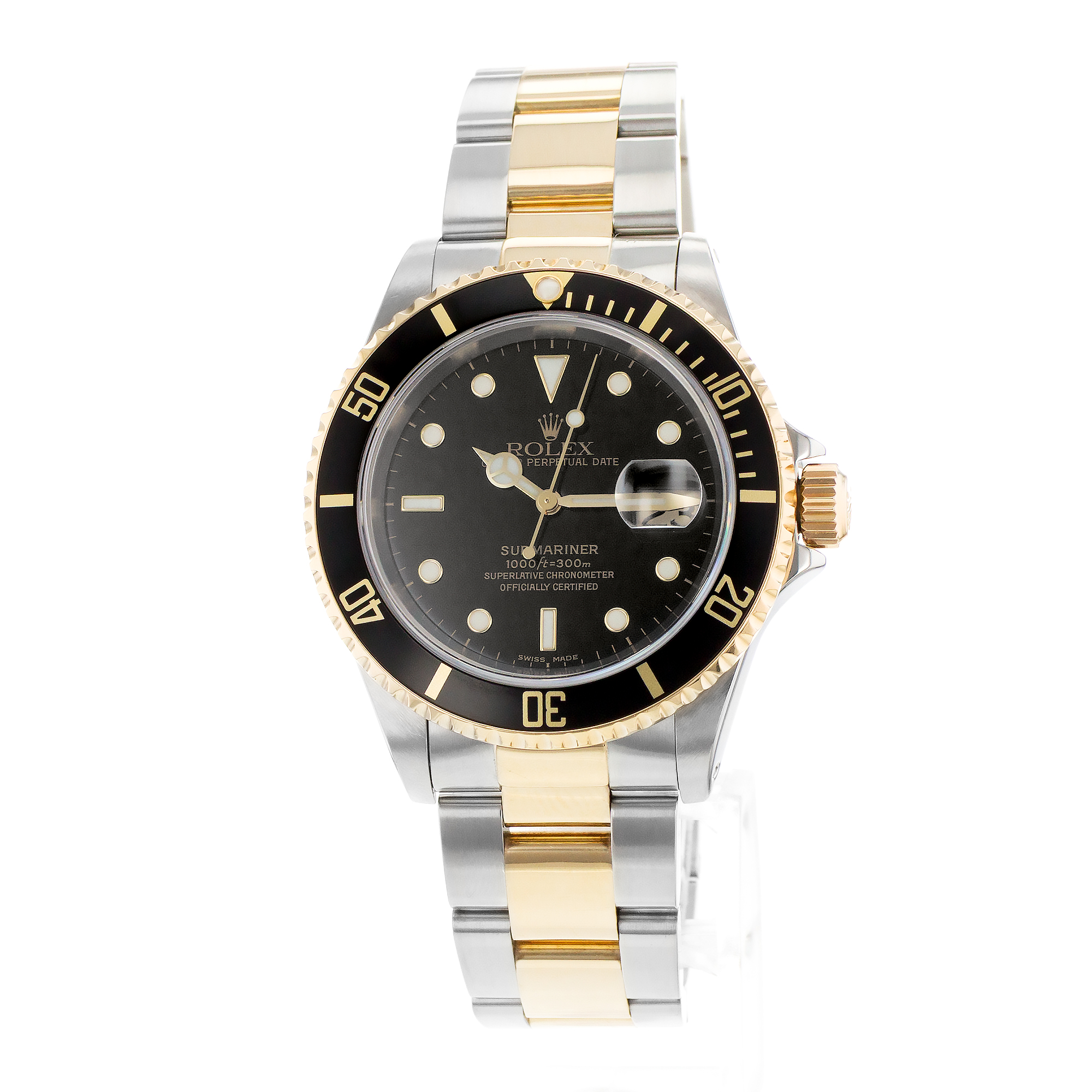 Rolex Submariner 16613 40mm Black Steel Yellow Gold Oyster Mens Watch 2000 thumbnail 4
