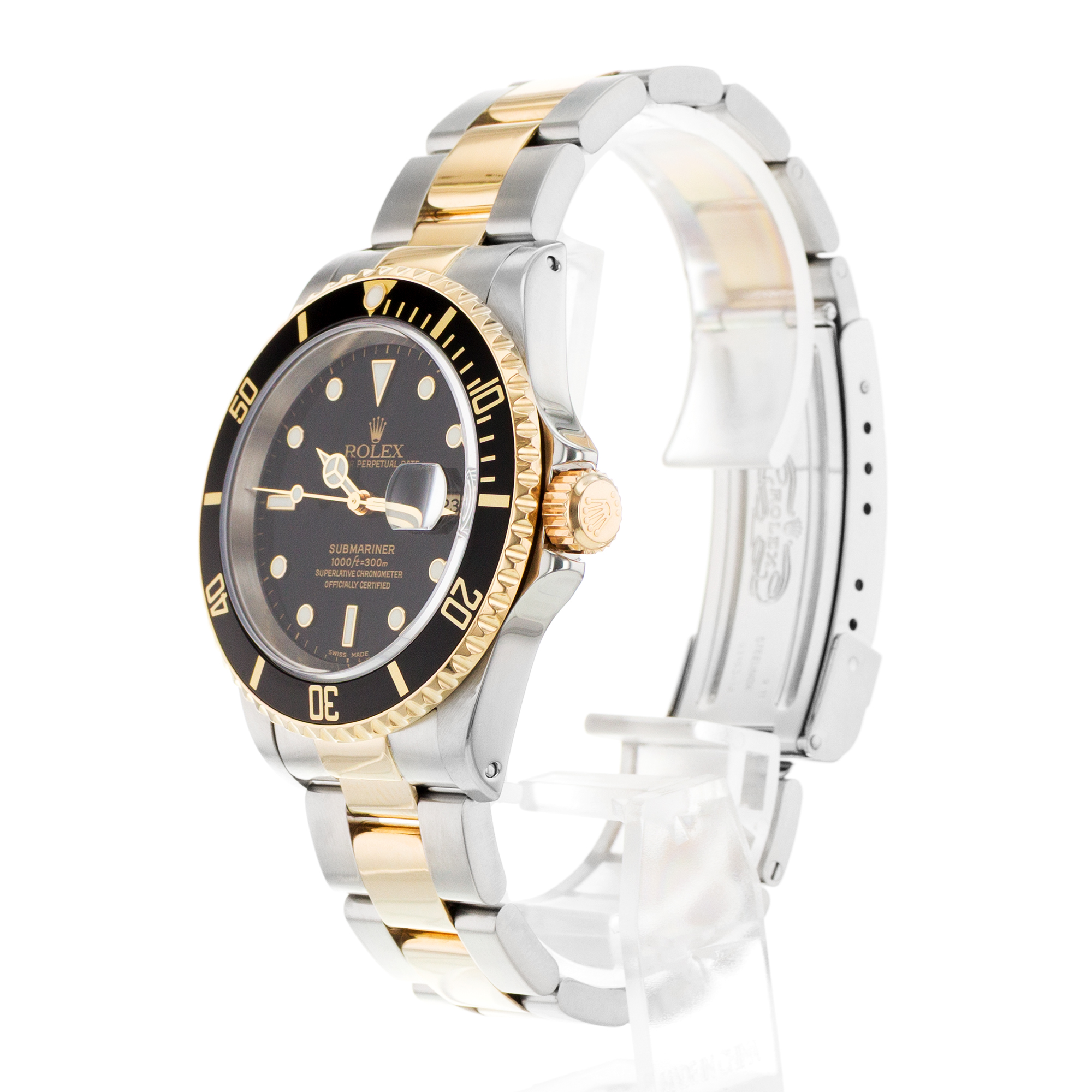 Rolex Submariner 16613 40mm Black Steel Yellow Gold Oyster Mens Watch 2000 thumbnail 5