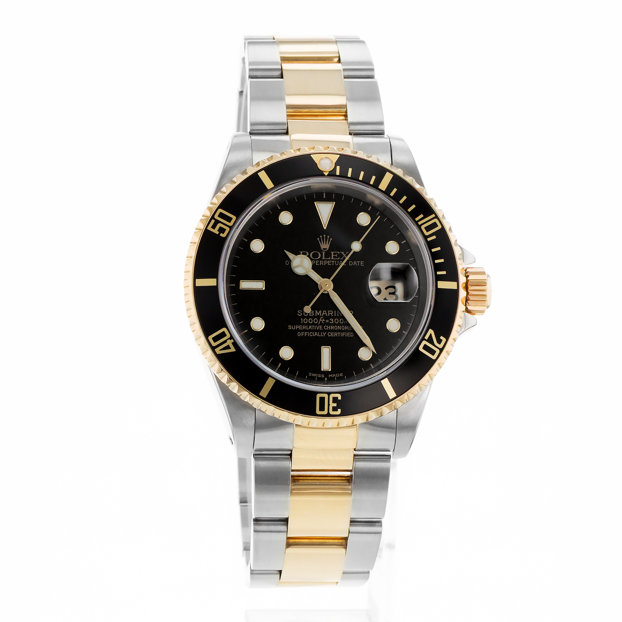 Rolex Submariner 16613 40mm Black Steel Yellow Gold Oyster Mens Watch 2000 thumbnail 9
