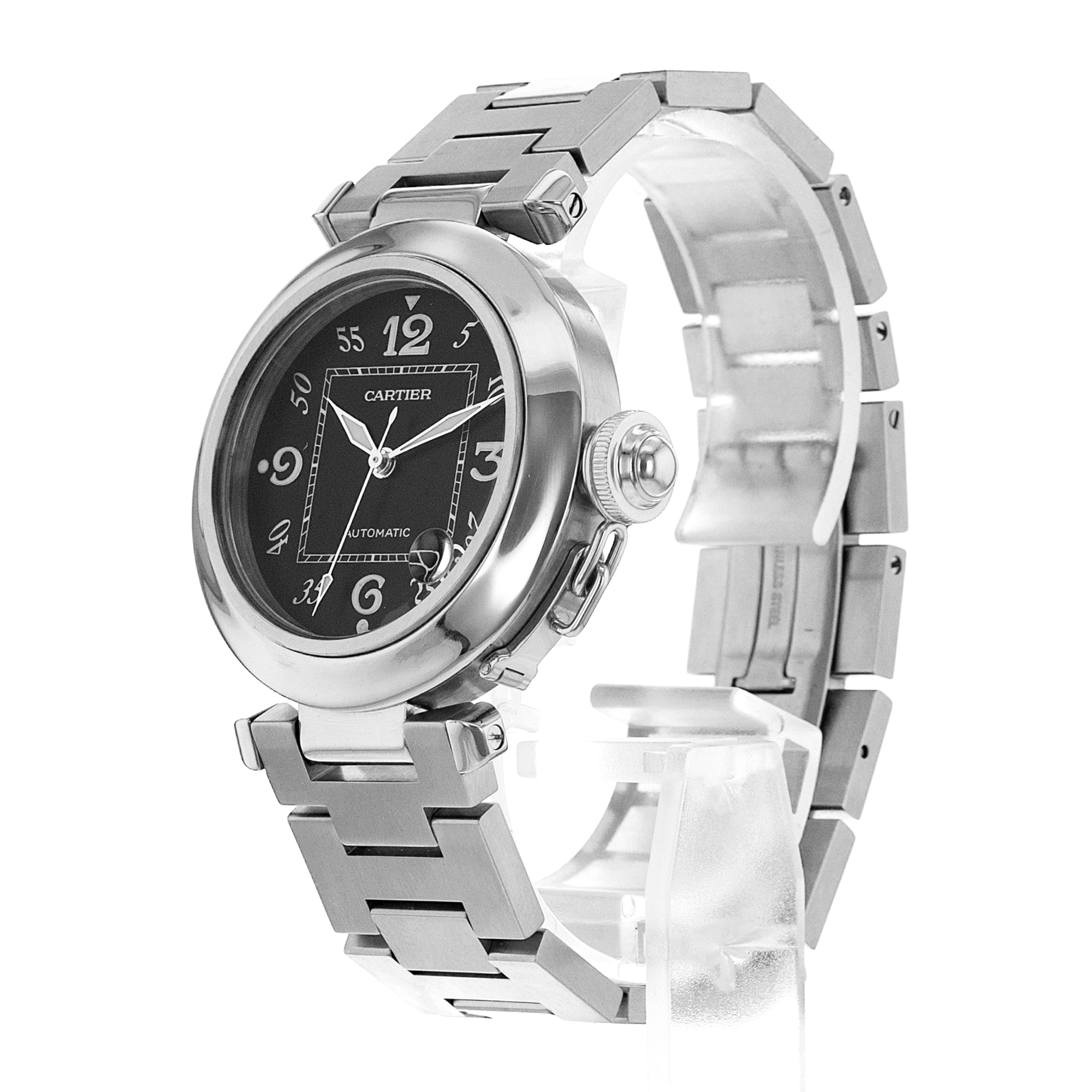 Cartier Pasha W31043M7 2324 35mm Black Arabic Steel Automatic Mens Watch 2005 thumbnail 4