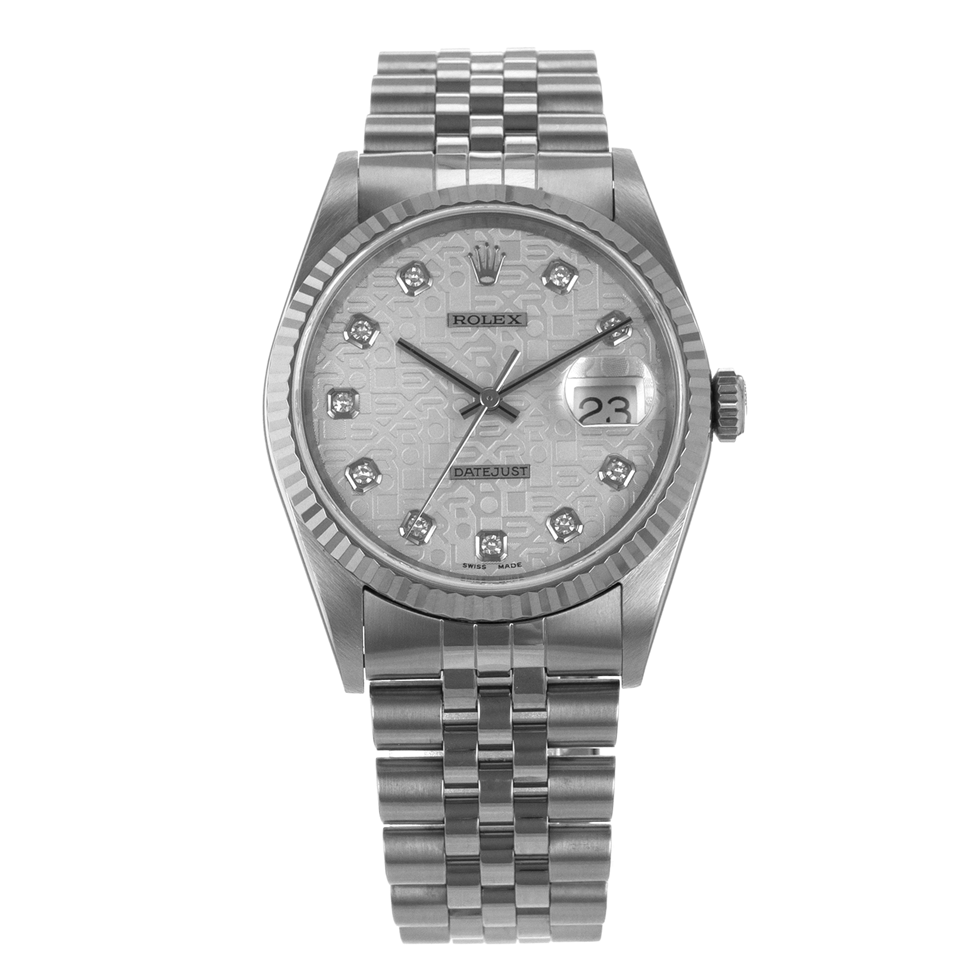 Rolex Datejust 36 16234 Silver Big Diamond Steel White Gold Jubilee Mens Watch thumbnail 2