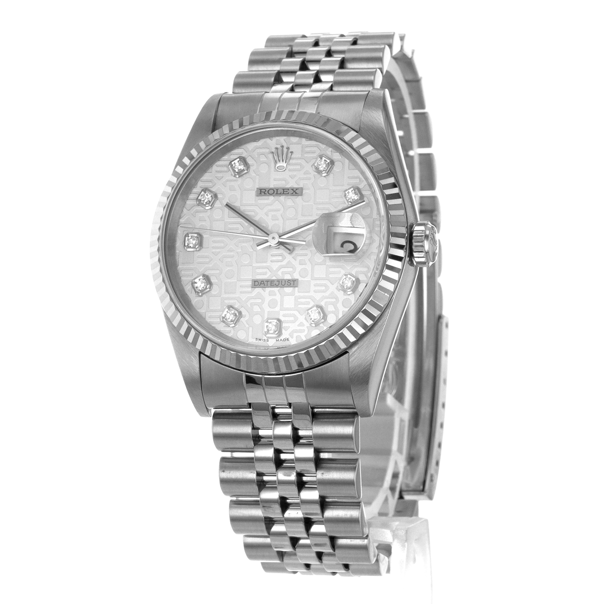 Rolex Datejust 36 16234 Silver Big Diamond Steel White Gold Jubilee Mens Watch thumbnail 4