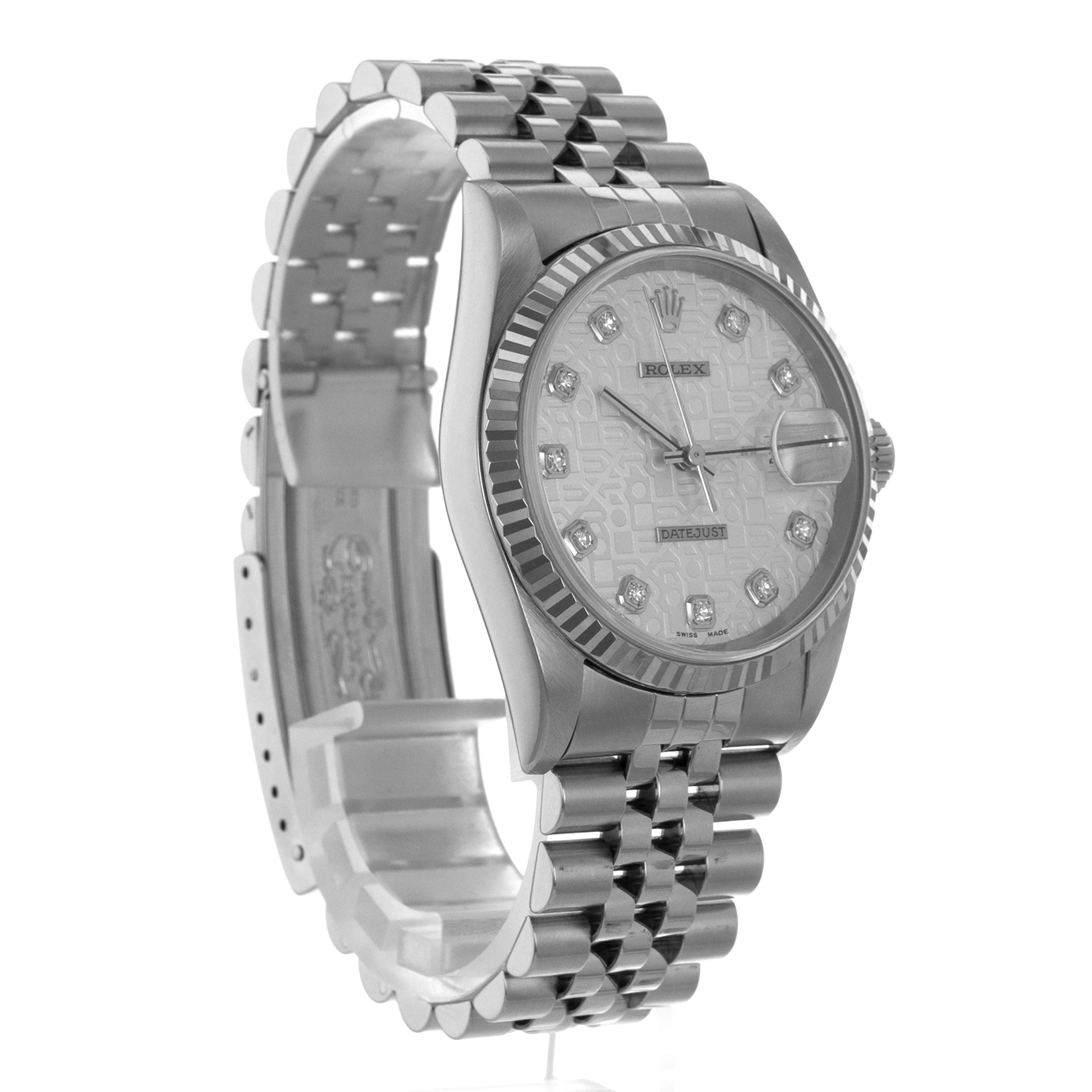 Rolex Datejust 36 16234 Silver Big Diamond Steel White Gold Jubilee Mens Watch thumbnail 8
