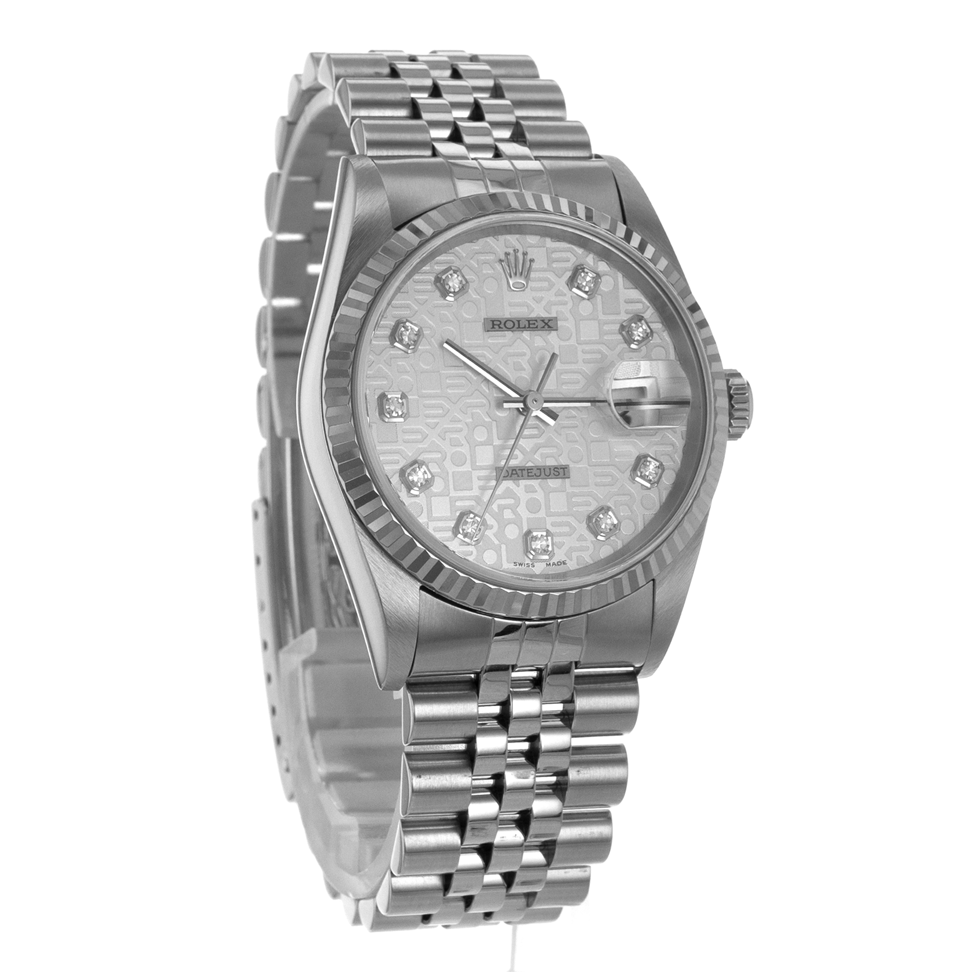 Rolex Datejust 36 16234 Silver Big Diamond Steel White Gold Jubilee Mens Watch thumbnail 9