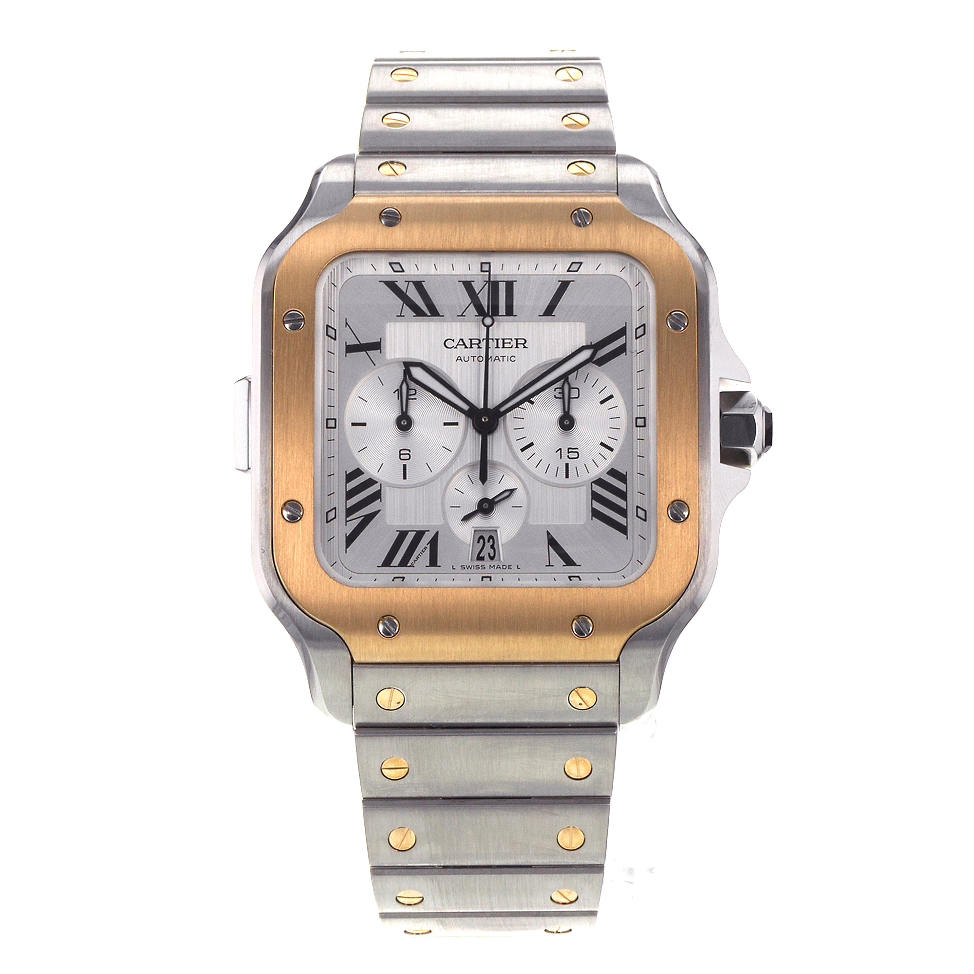 Cartier Santos W2SA0008 4183 43mm Chronograph Steel Yellow Gold Mens Watch thumbnail 2