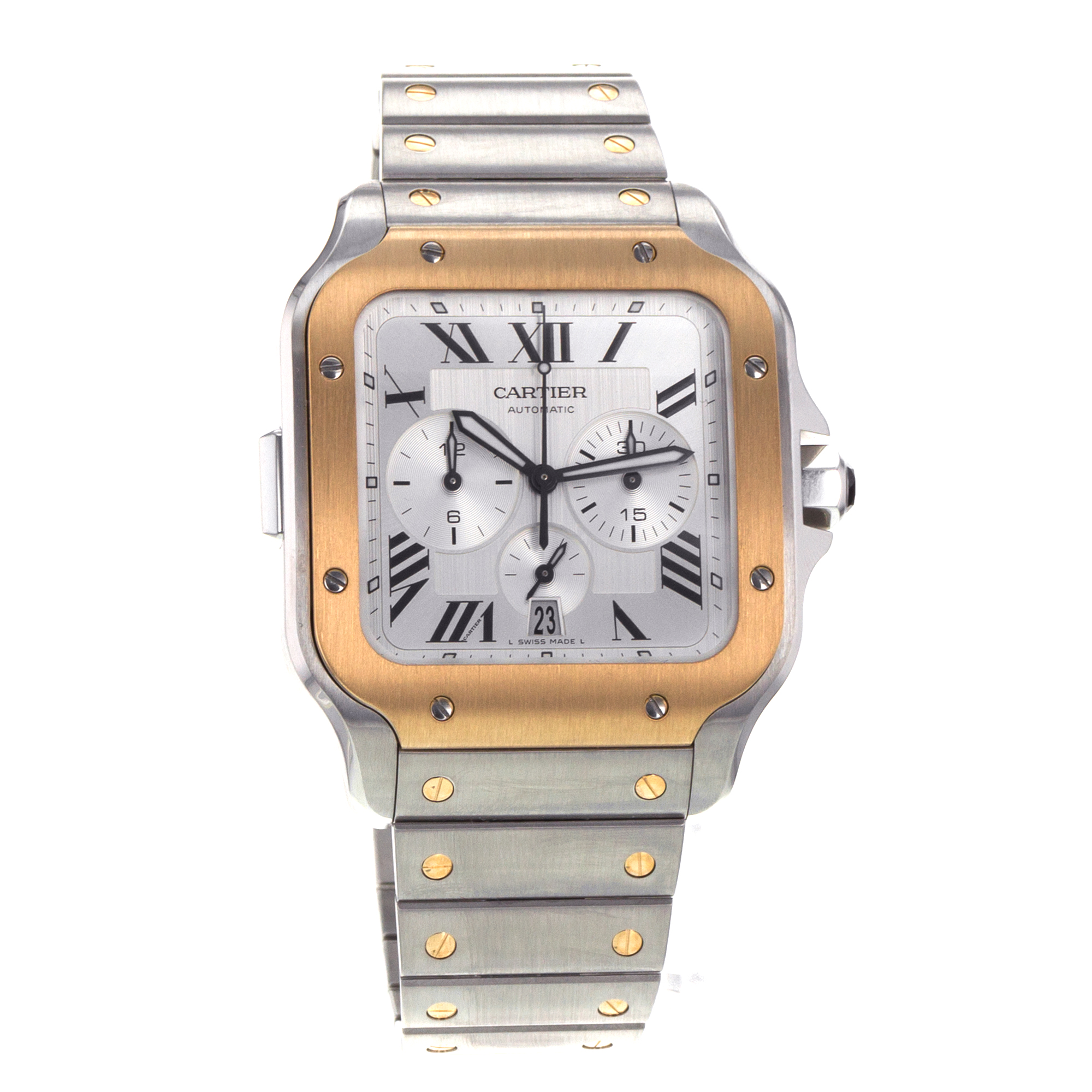 Cartier Santos W2SA0008 4183 43mm Chronograph Steel Yellow Gold Mens Watch thumbnail 9
