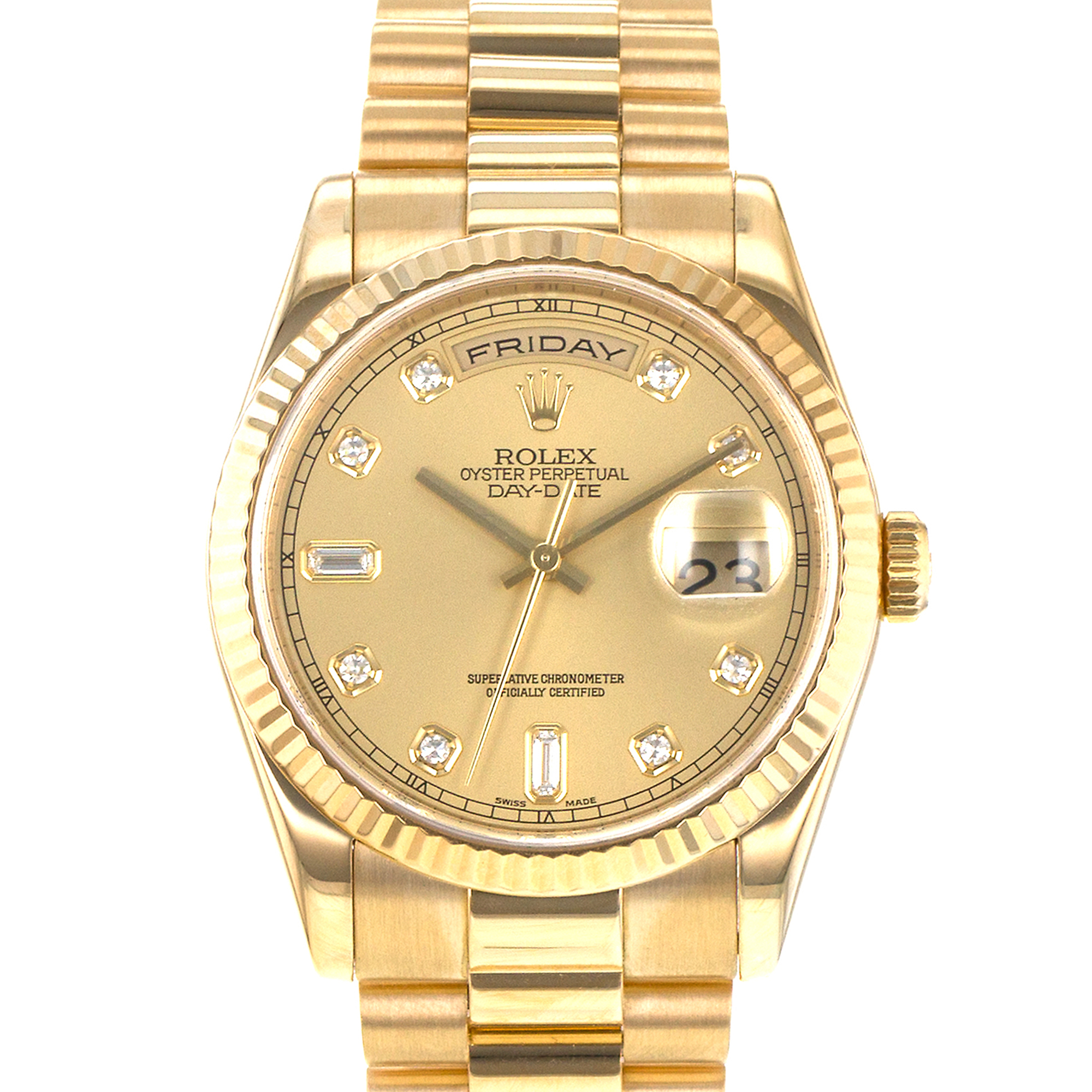 Rolex Day-Date 36 118238 Factory Diamond 18k Yellow Gold President Mens Watch thumbnail 1