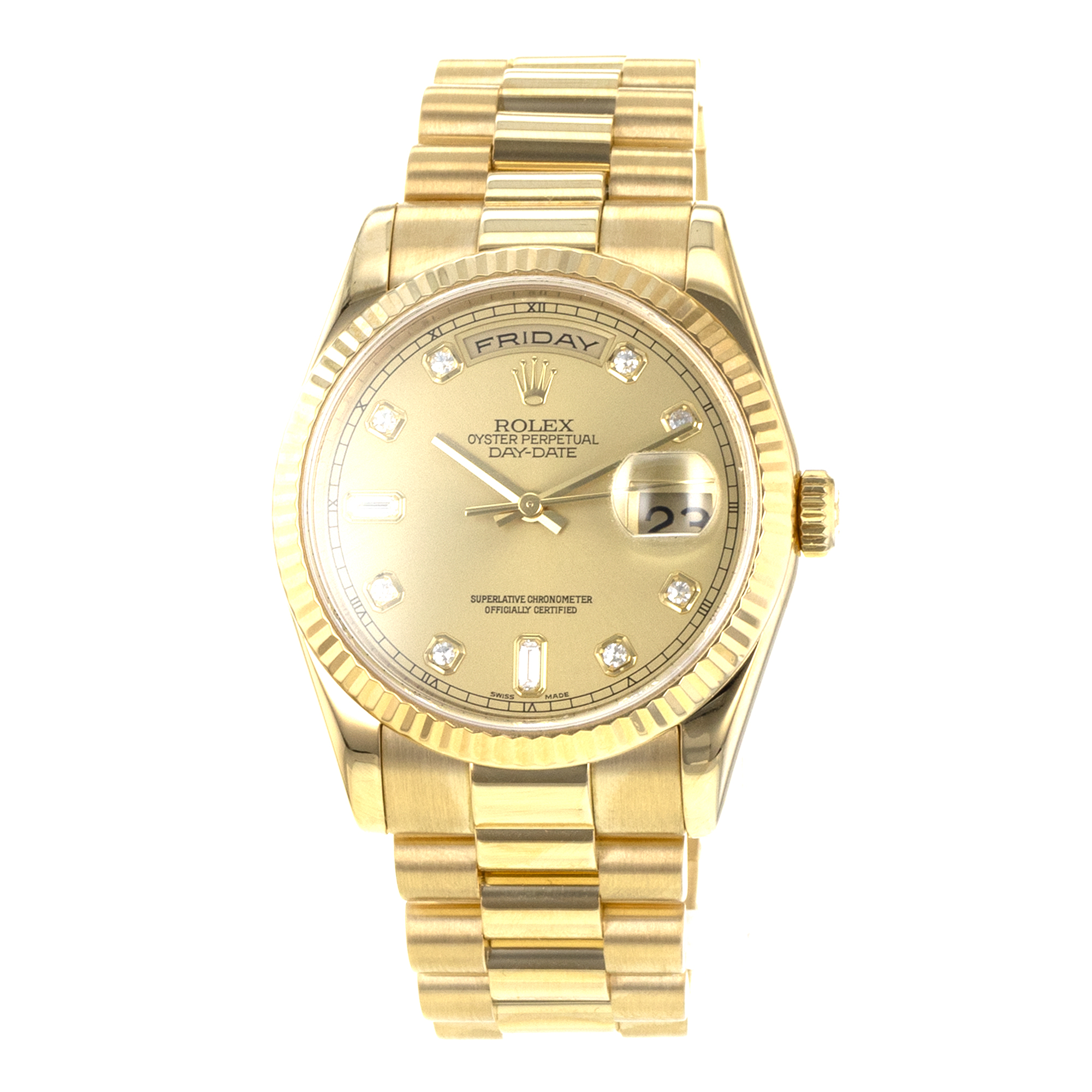 Rolex Day-Date 36 118238 Factory Diamond 18k Yellow Gold President Mens Watch thumbnail 3