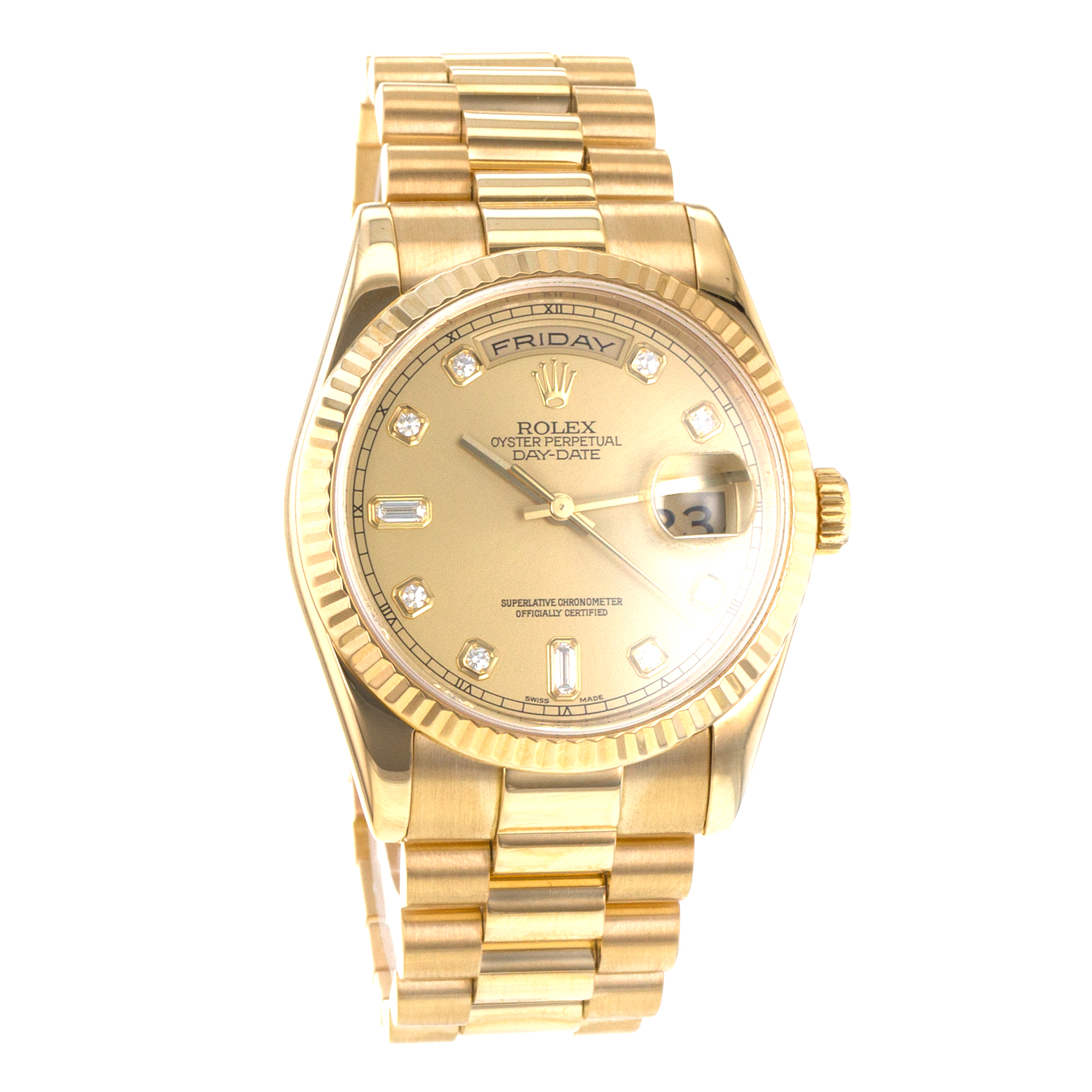 Rolex Day-Date 36 118238 Factory Diamond 18k Yellow Gold President Mens Watch thumbnail 8