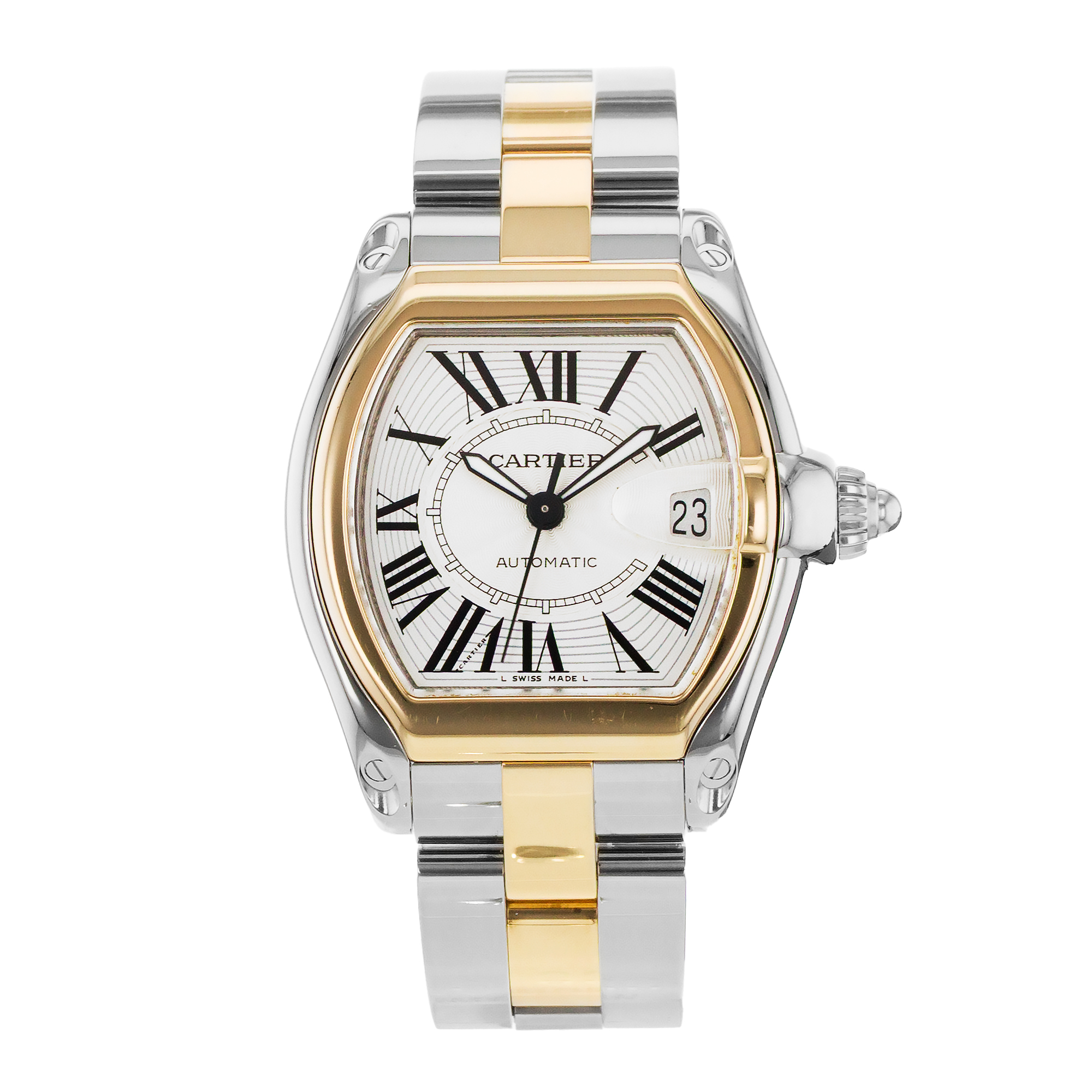 Cartier Roadster W62031Y4 2510 38mm Large Roman Steel Yellow Gold Mens Watch thumbnail 2