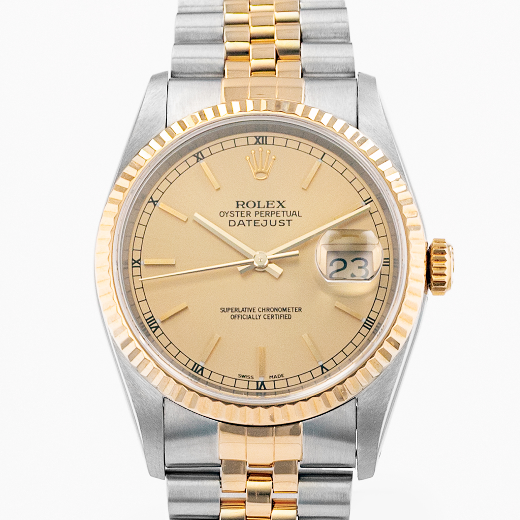 Rolex Datejust 36 16233 Yellow Index Stick Jubilee Steel Gold Mens Watch 1991 thumbnail 1